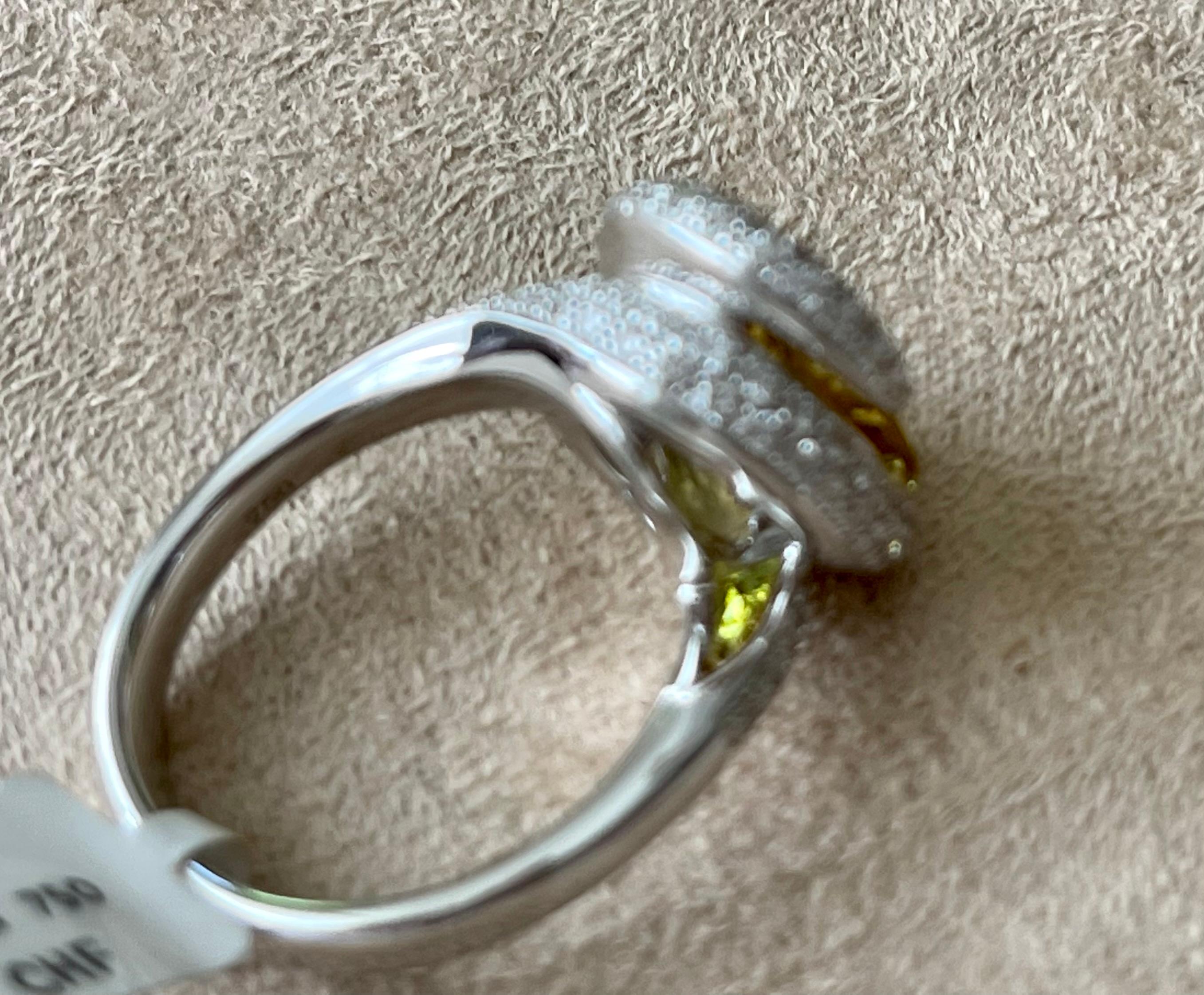 18 Karat Weißgold Coktail-Ring Diamanten Gelb Beryll Gubelin Lucerne im Zustand „Neu“ im Angebot in Zurich, Zollstrasse