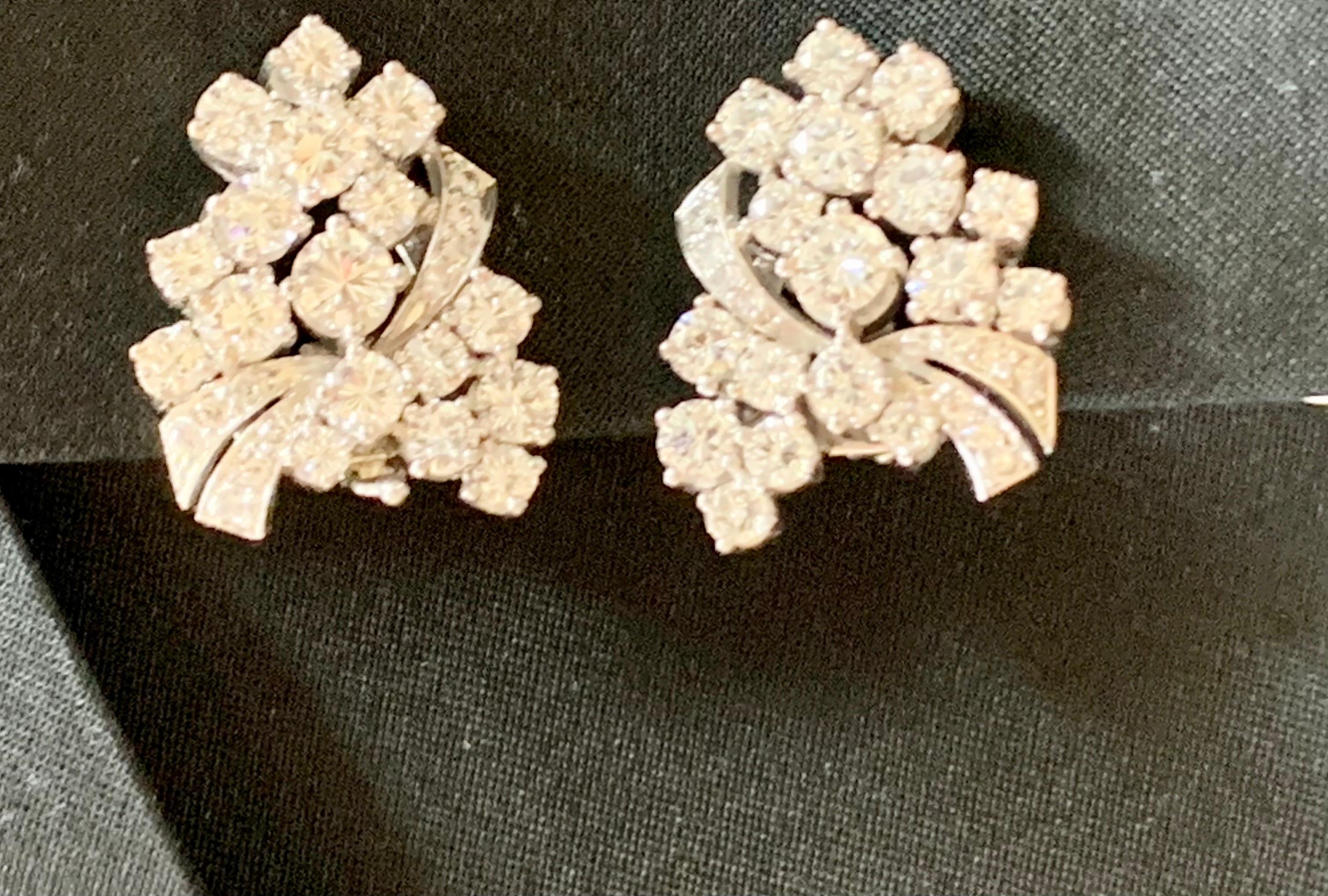 Round Cut 18 Karat White Gold Diamond Cluster Earrings For Sale