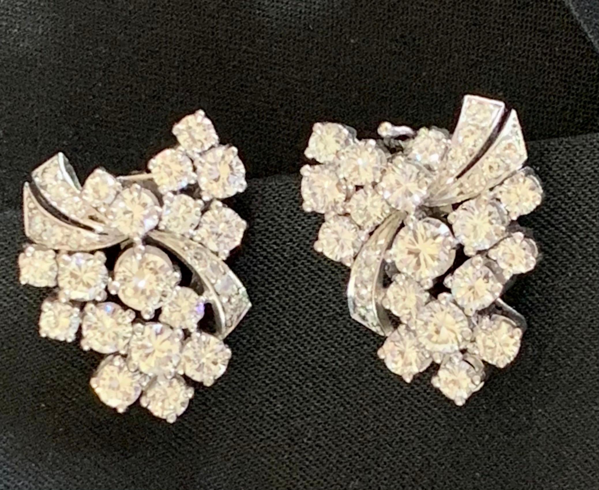 Women's or Men's 18 Karat White Gold Diamond Cluster Earrings For Sale