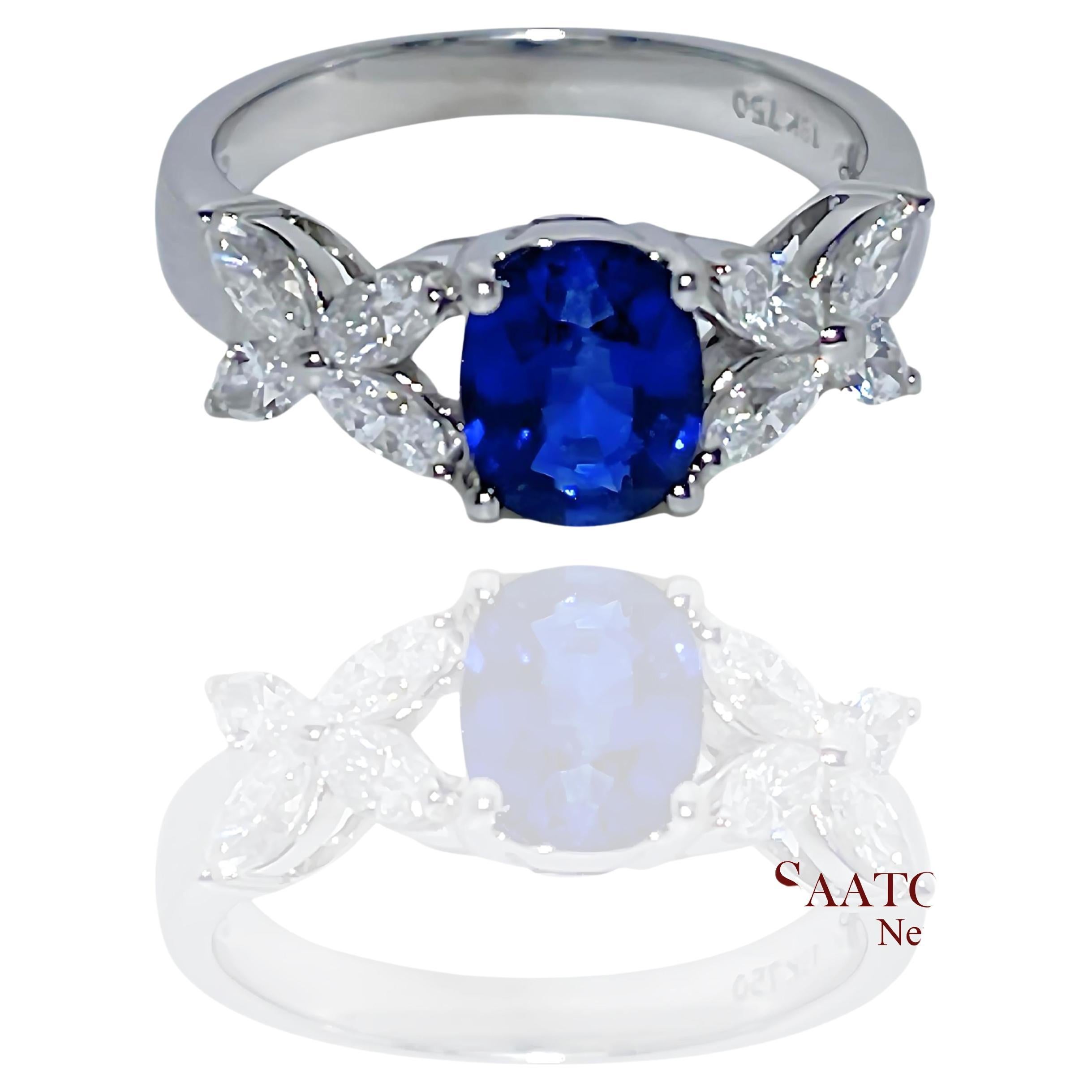 18 K White Gold Diamond - GIA Certified Blue Sapphire Ring