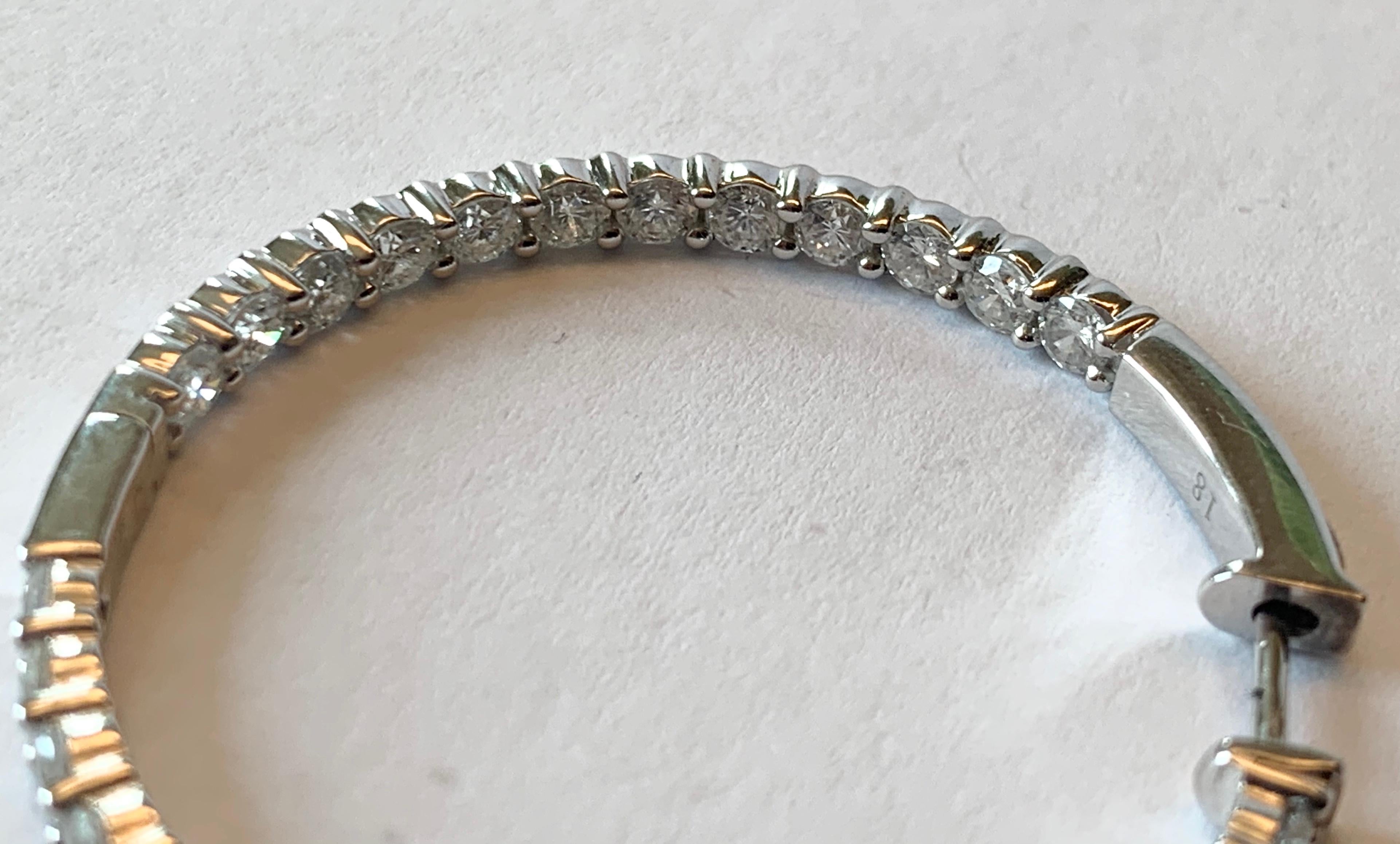Women's 18 Karat White Gold Diamond Inside and Outside Large Hoop Earrings 4.81 Carat