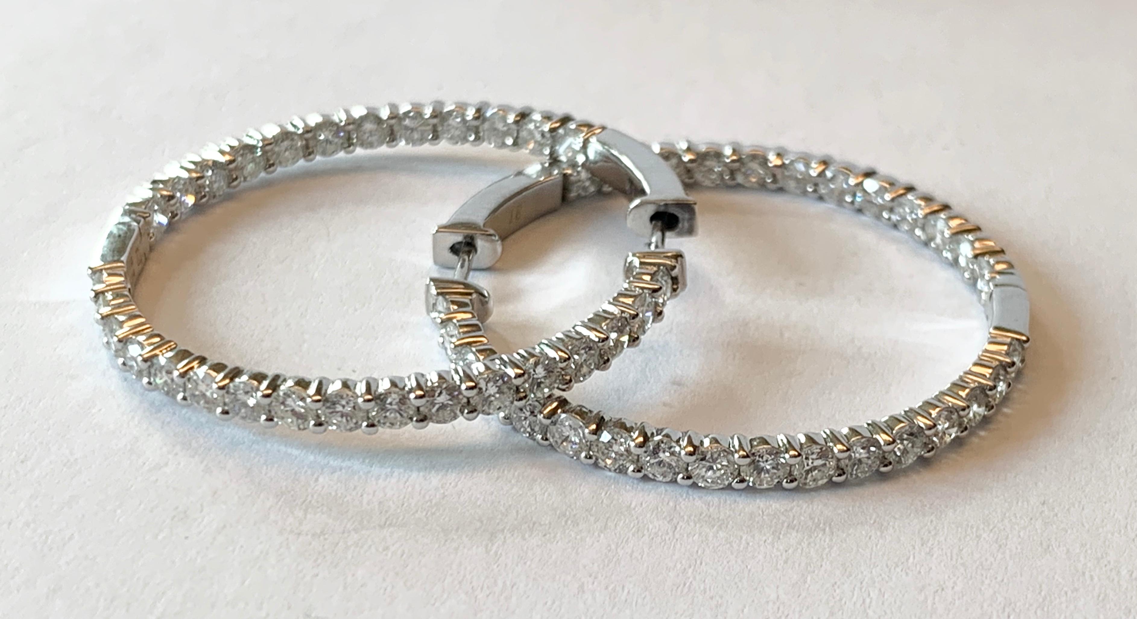 18 Karat White Gold Diamond Inside and Outside Large Hoop Earrings 4.81 Carat 2
