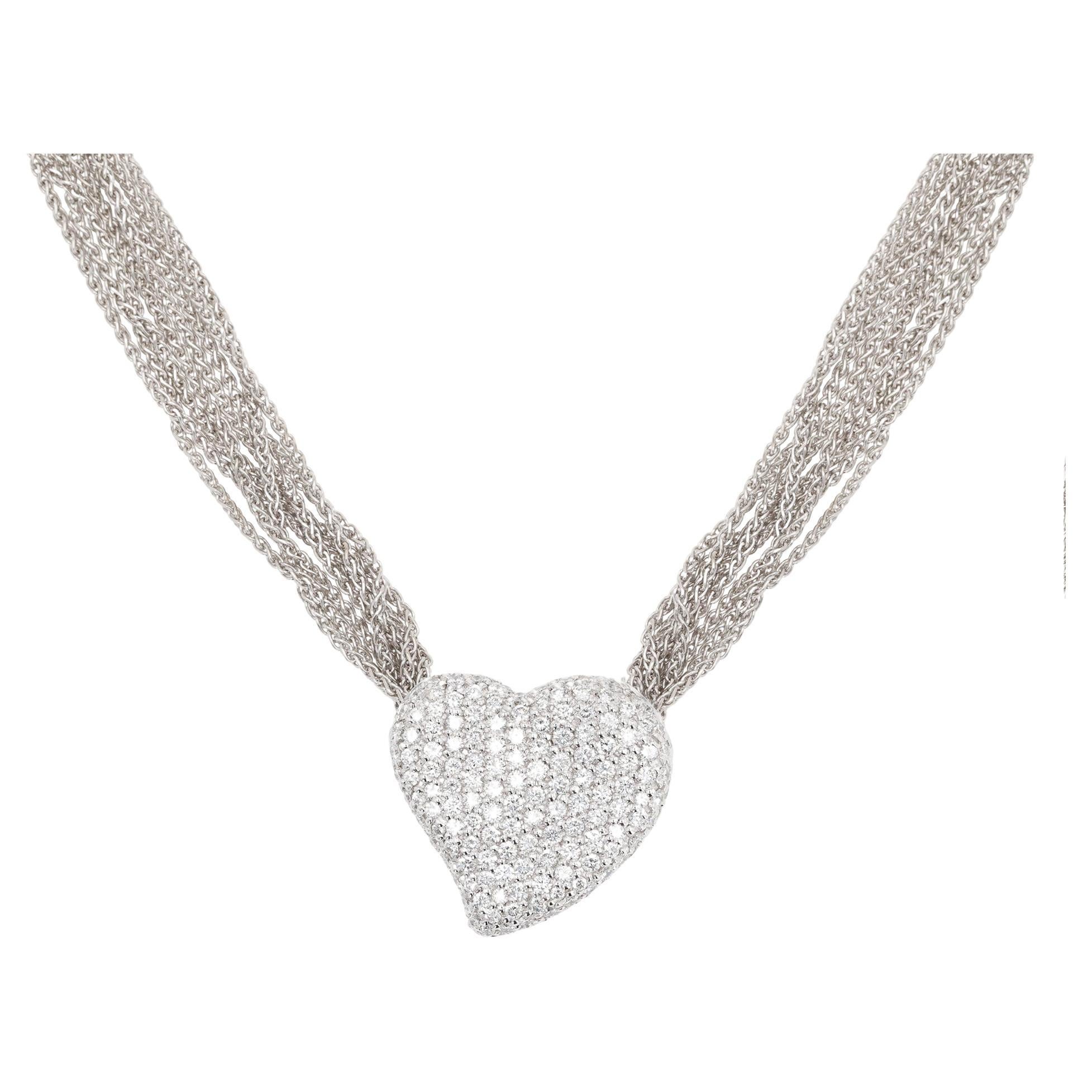 18k White Gold Diamond Pave Heart Necklace