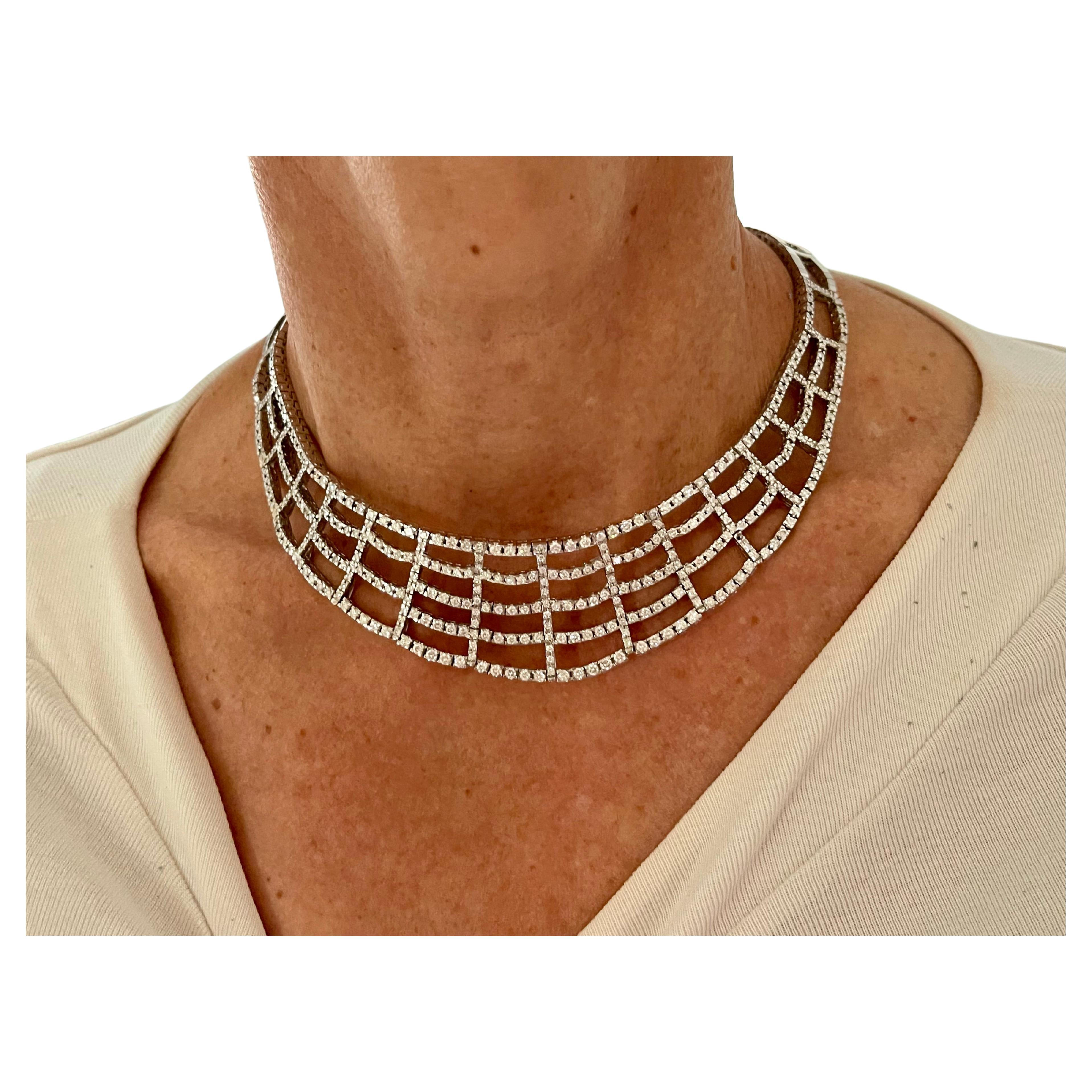 18 K white gold Diamond wide collar Necklace