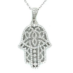 18 K White Gold Diamonds Protection Hand Necklace