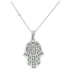 18 K White Gold Diamonds Protection Hand Necklace