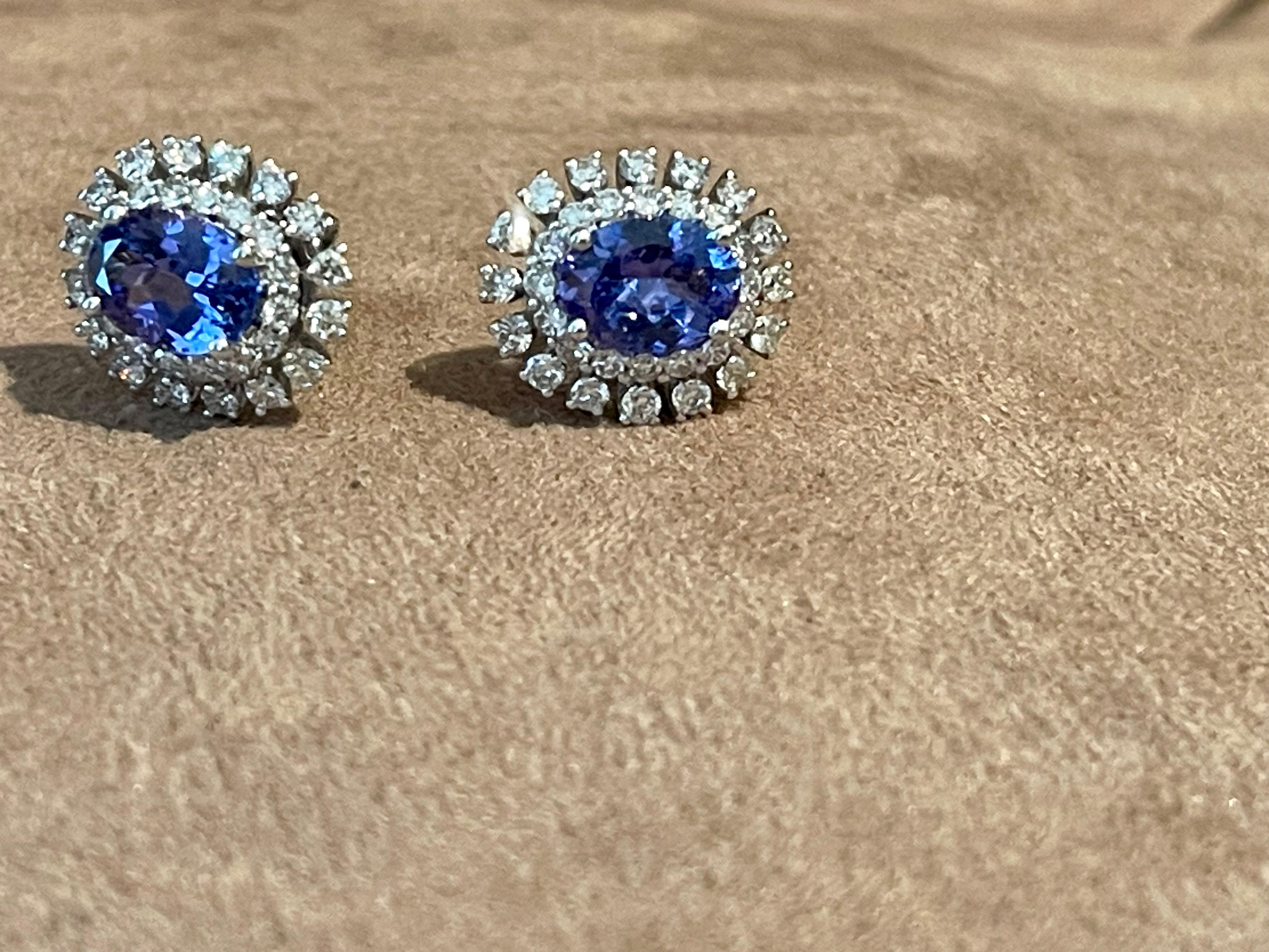 18k White Gold Double Halo Tanzanite Diamonds Earrings For Sale 4