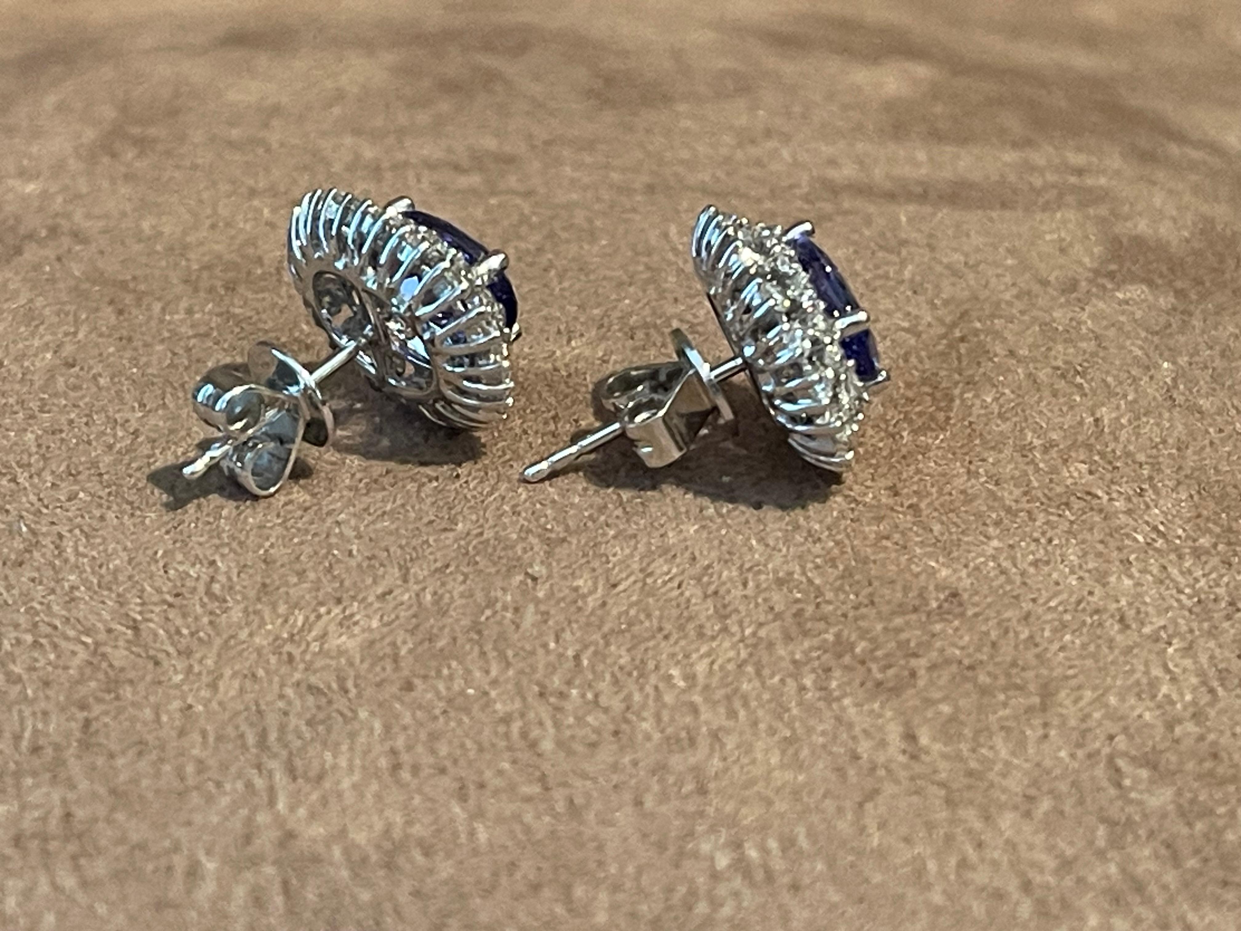 Oval Cut 18k White Gold Double Halo Tanzanite Diamonds Earrings For Sale