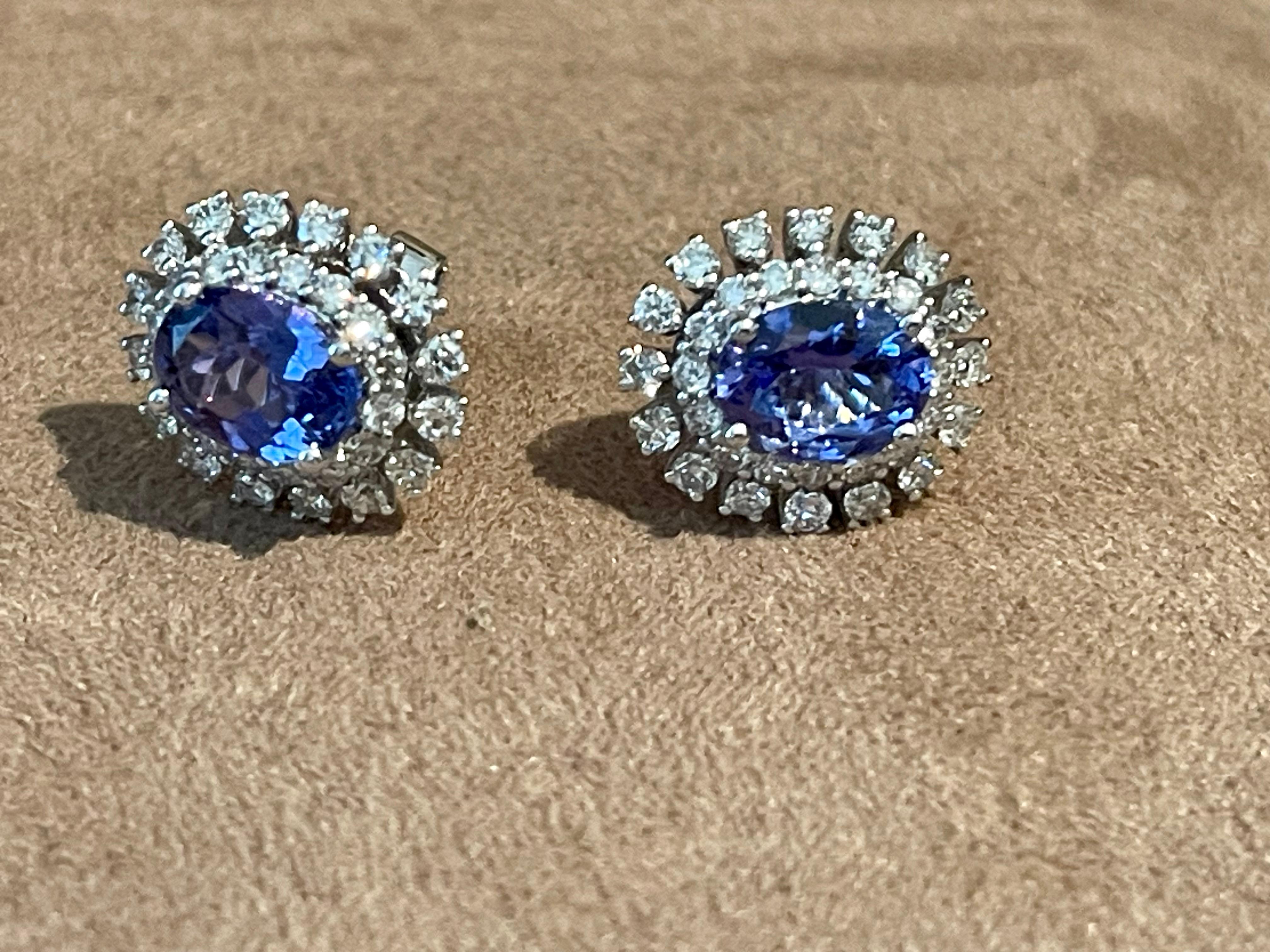 18k White Gold Double Halo Tanzanite Diamonds Earrings For Sale 3