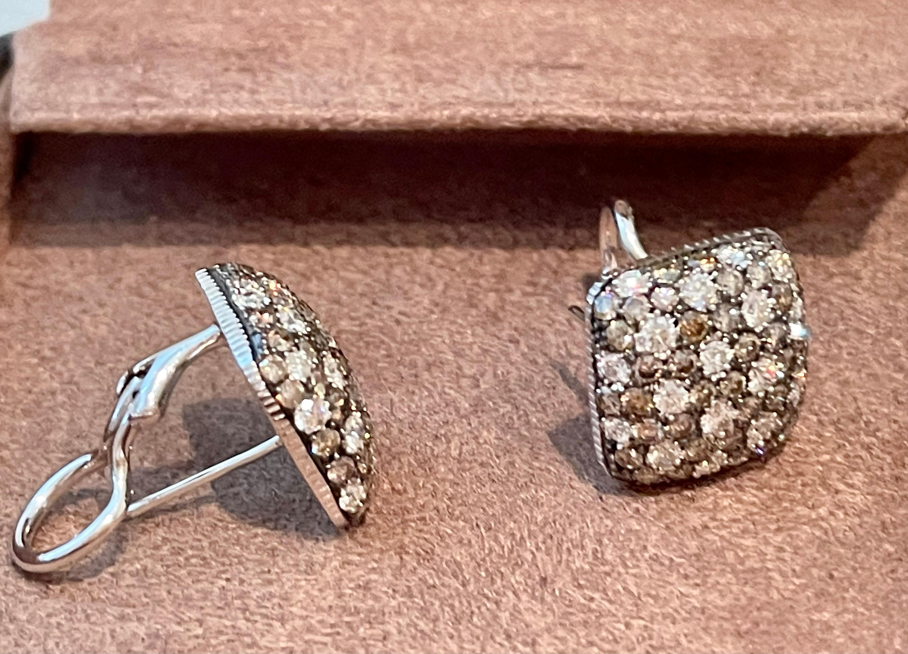 18 K White Gold Earclips Champage and White Diamonds For Sale 3