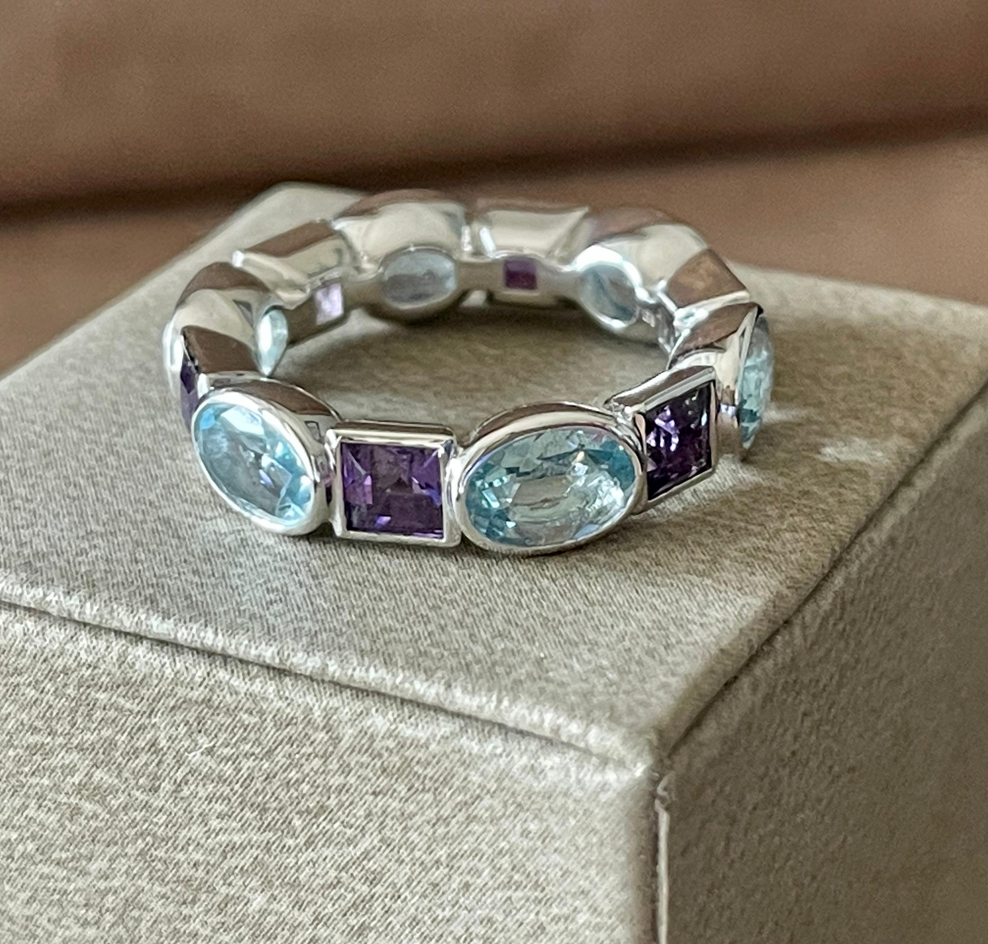 Contemporary 18 K White Gold Eternity Band Aquamarine Amethyst For Sale