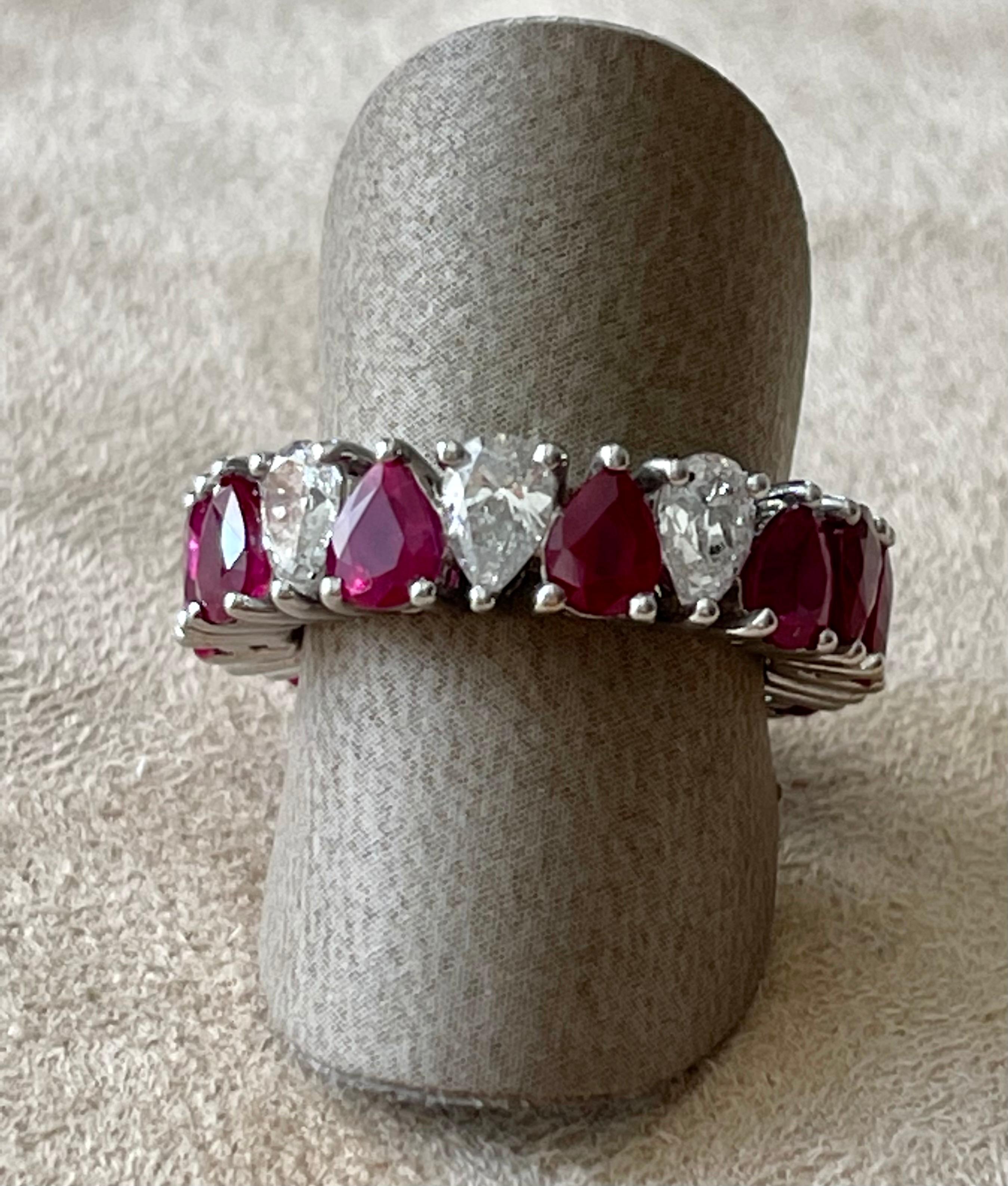 18 K White Gold Eternity Ring Pear Shape Ruby Diamonds  For Sale 5