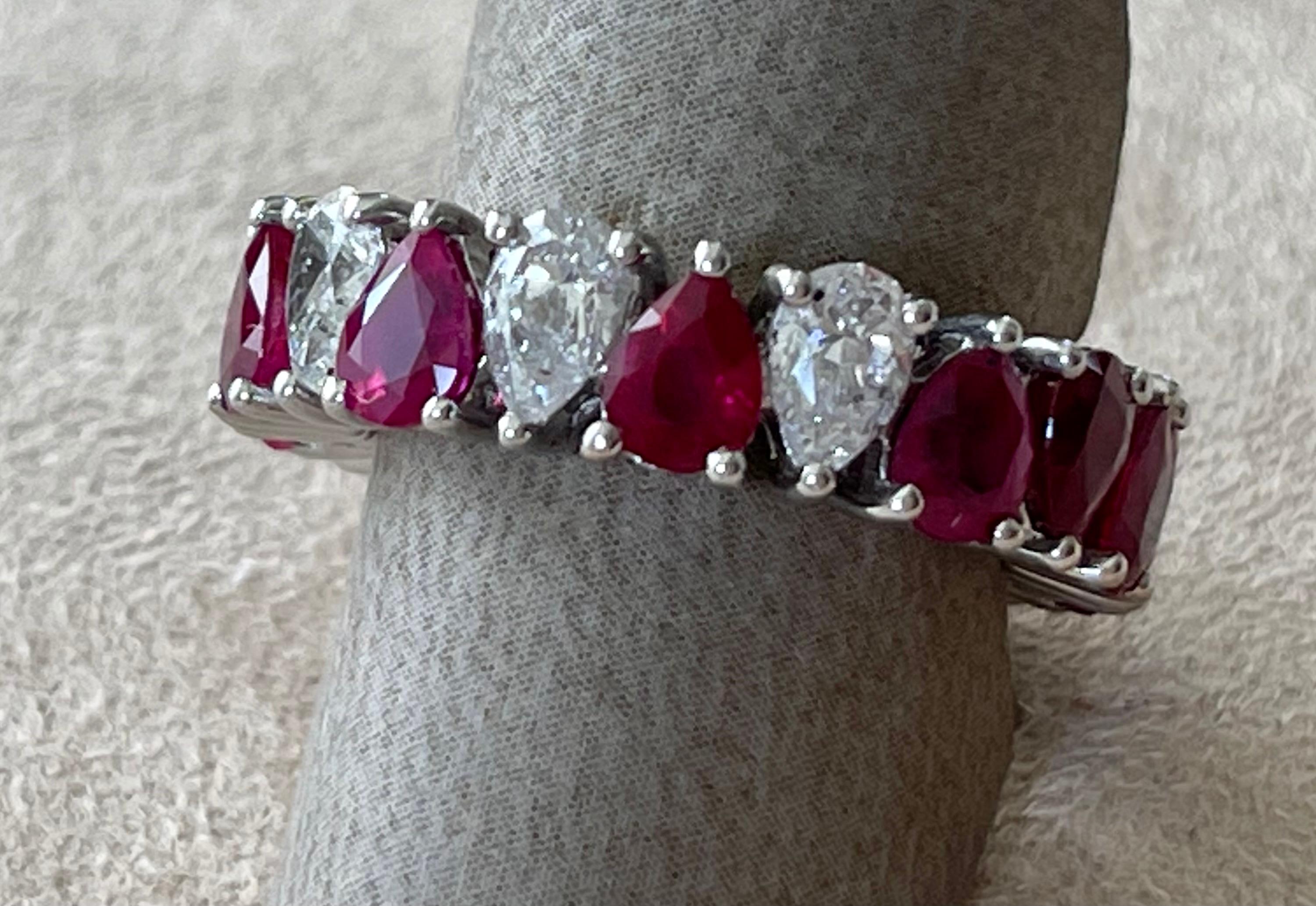 18 K White Gold Eternity Ring Pear Shape Ruby Diamonds  For Sale 6