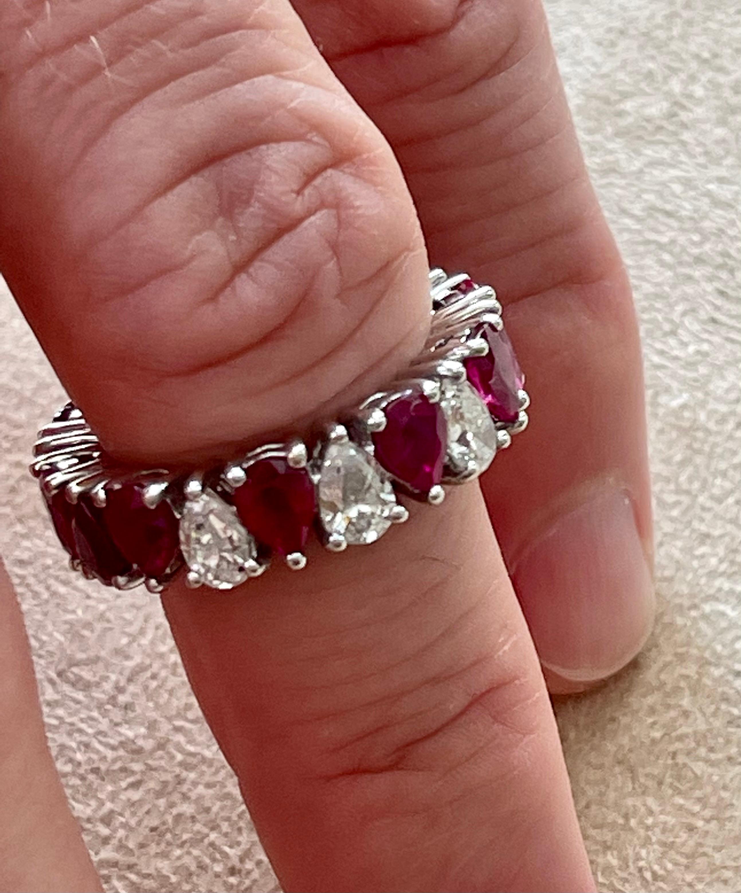18 K White Gold Eternity Ring Pear Shape Ruby Diamonds  For Sale 7