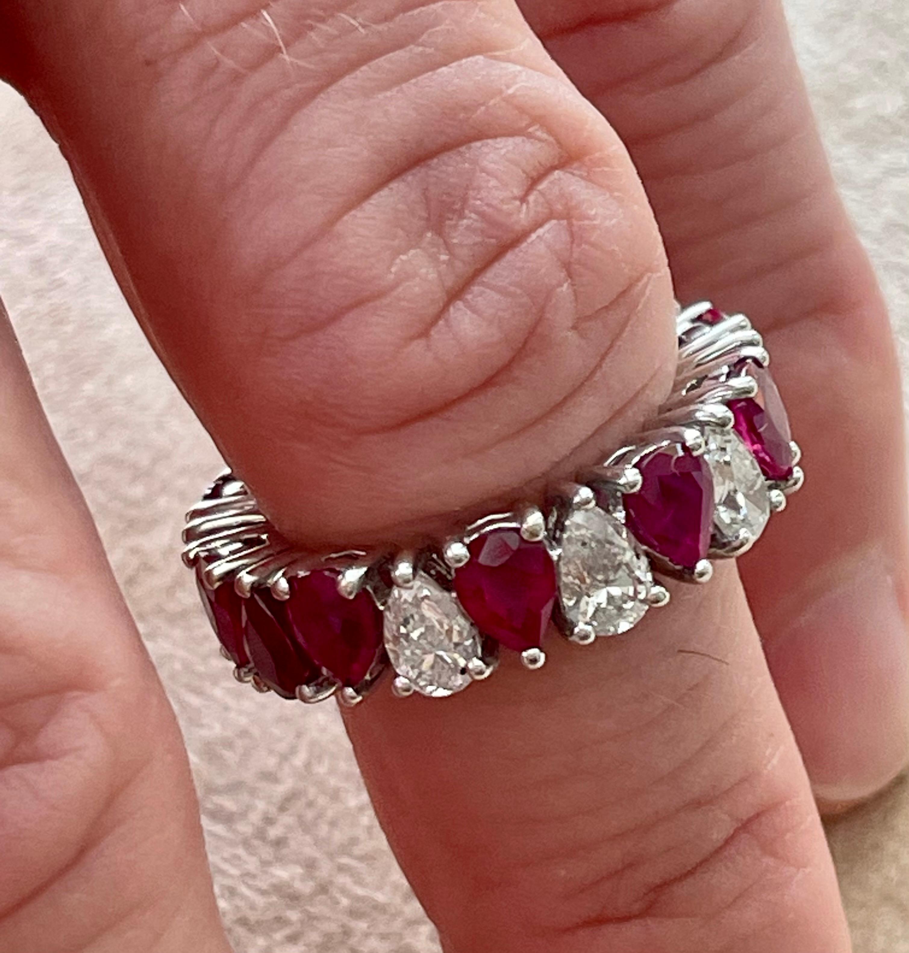 18 K White Gold Eternity Ring Pear Shape Ruby Diamonds  For Sale 8