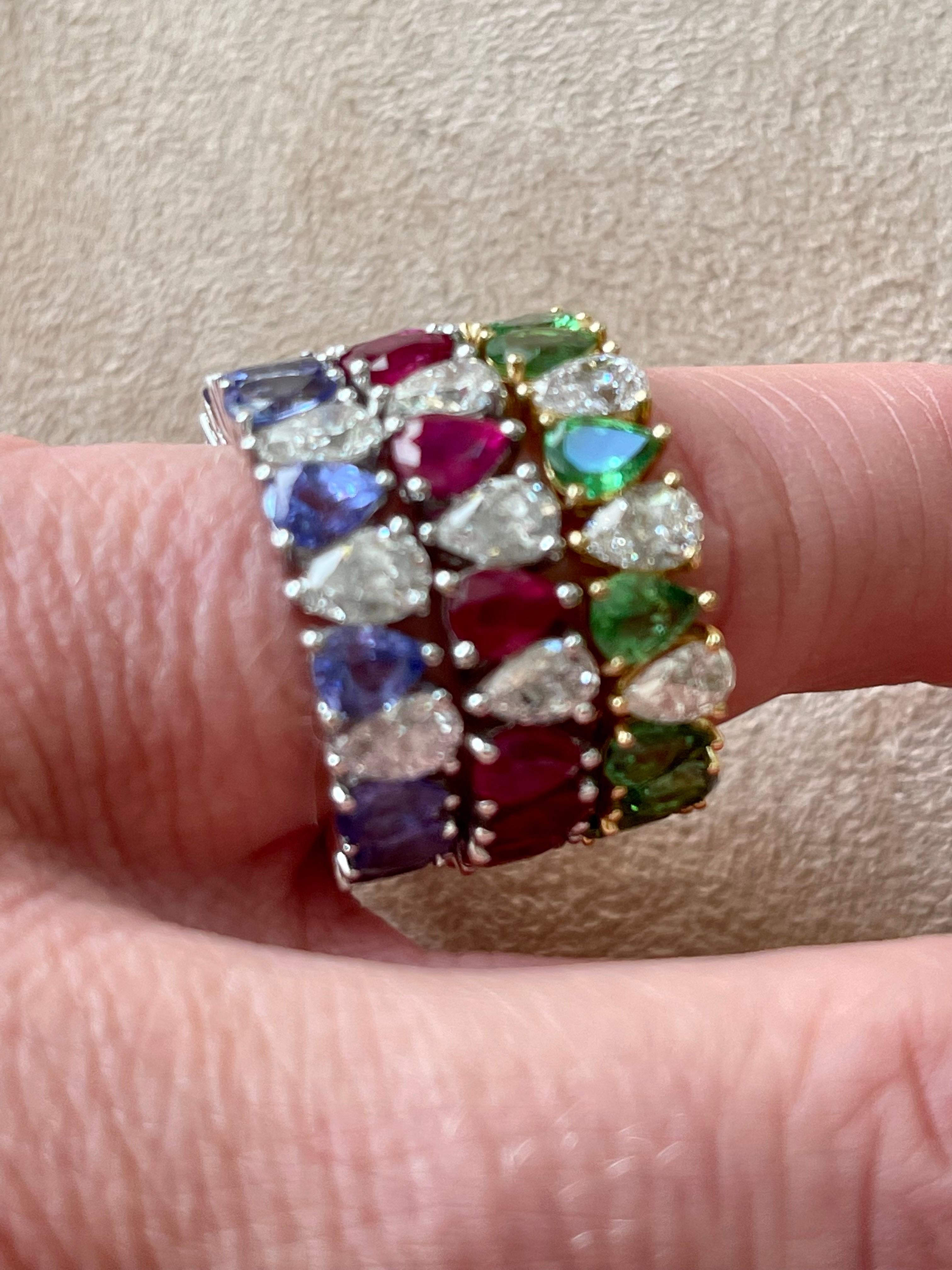 18 K White Gold Eternity Ring Pear Shape Ruby Diamonds  For Sale 10
