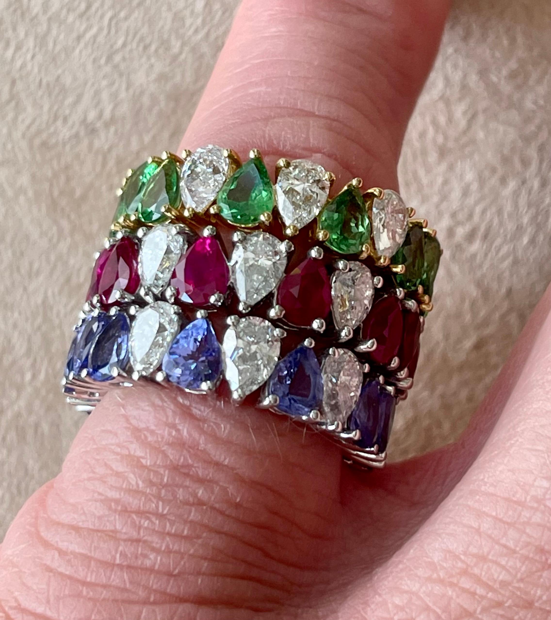 18 K White Gold Eternity Ring Pear Shape Ruby Diamonds  For Sale 11