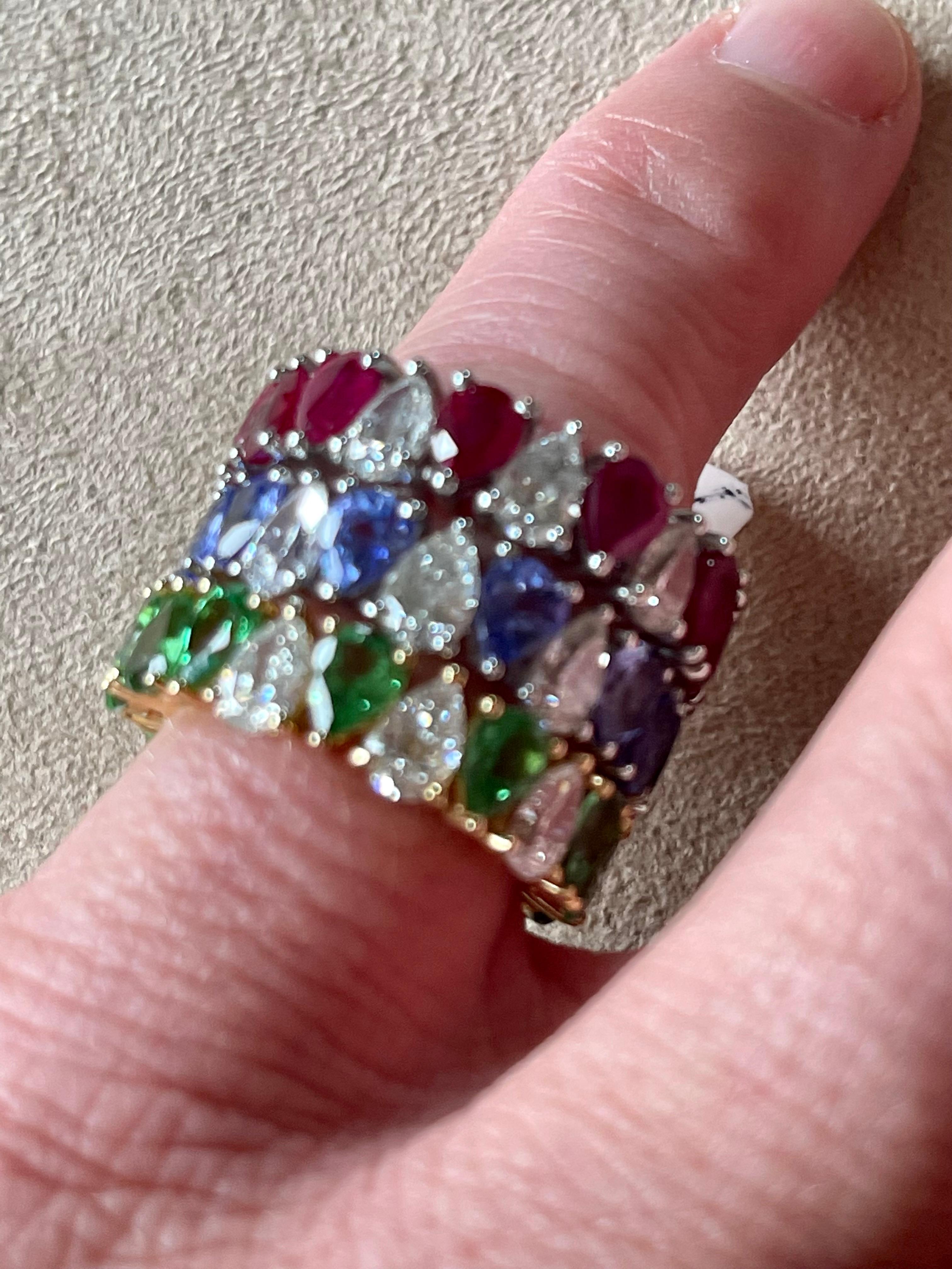18 K White Gold Eternity Ring Pear Shape Ruby Diamonds  For Sale 1