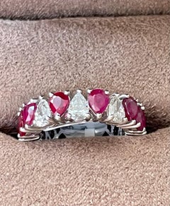 18 K White Gold Eternity Ring Pear Shape Ruby Diamonds