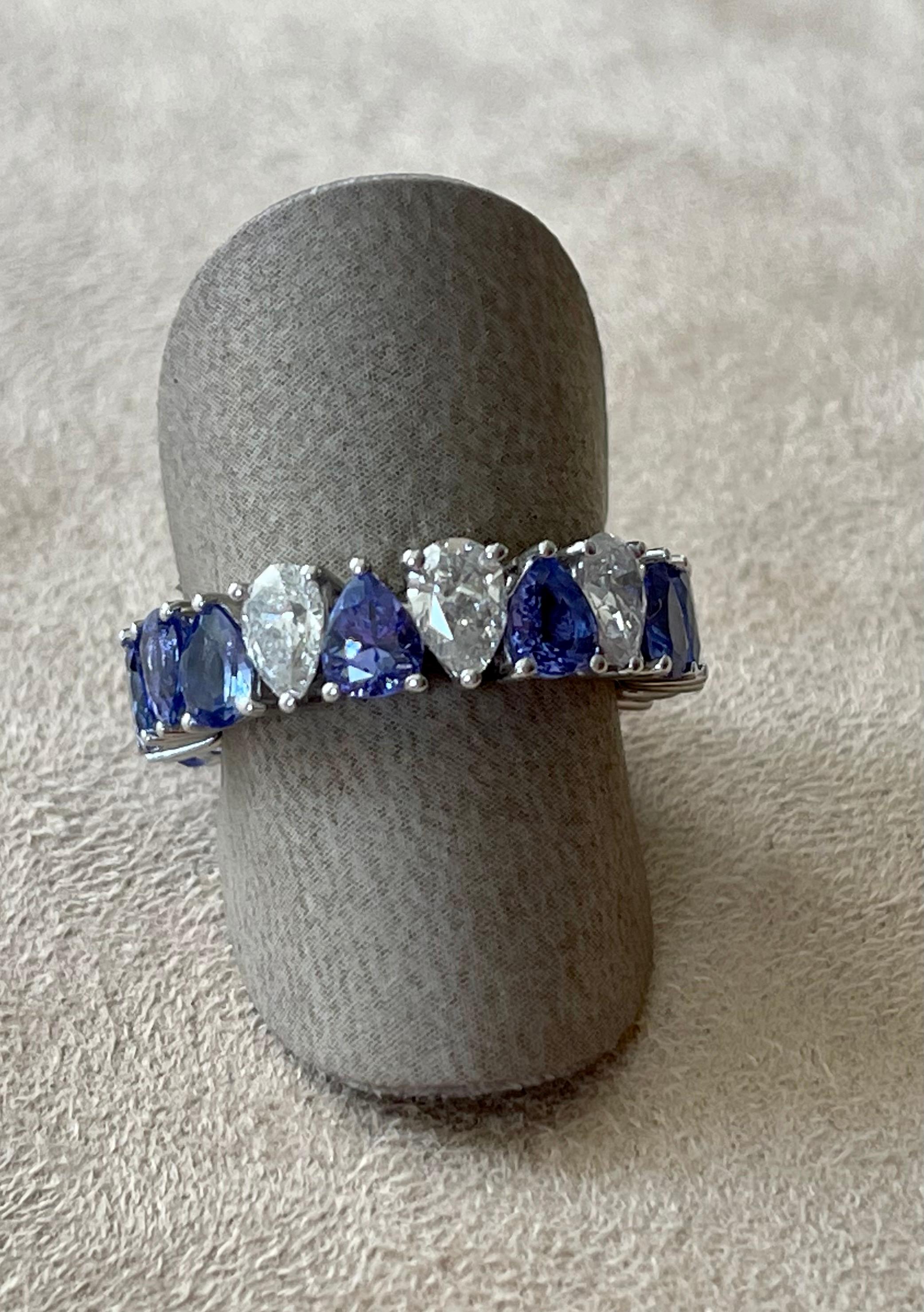 18 K White Gold Eternity Ring Pear Shape Tanzanite Diamonds For Sale 4