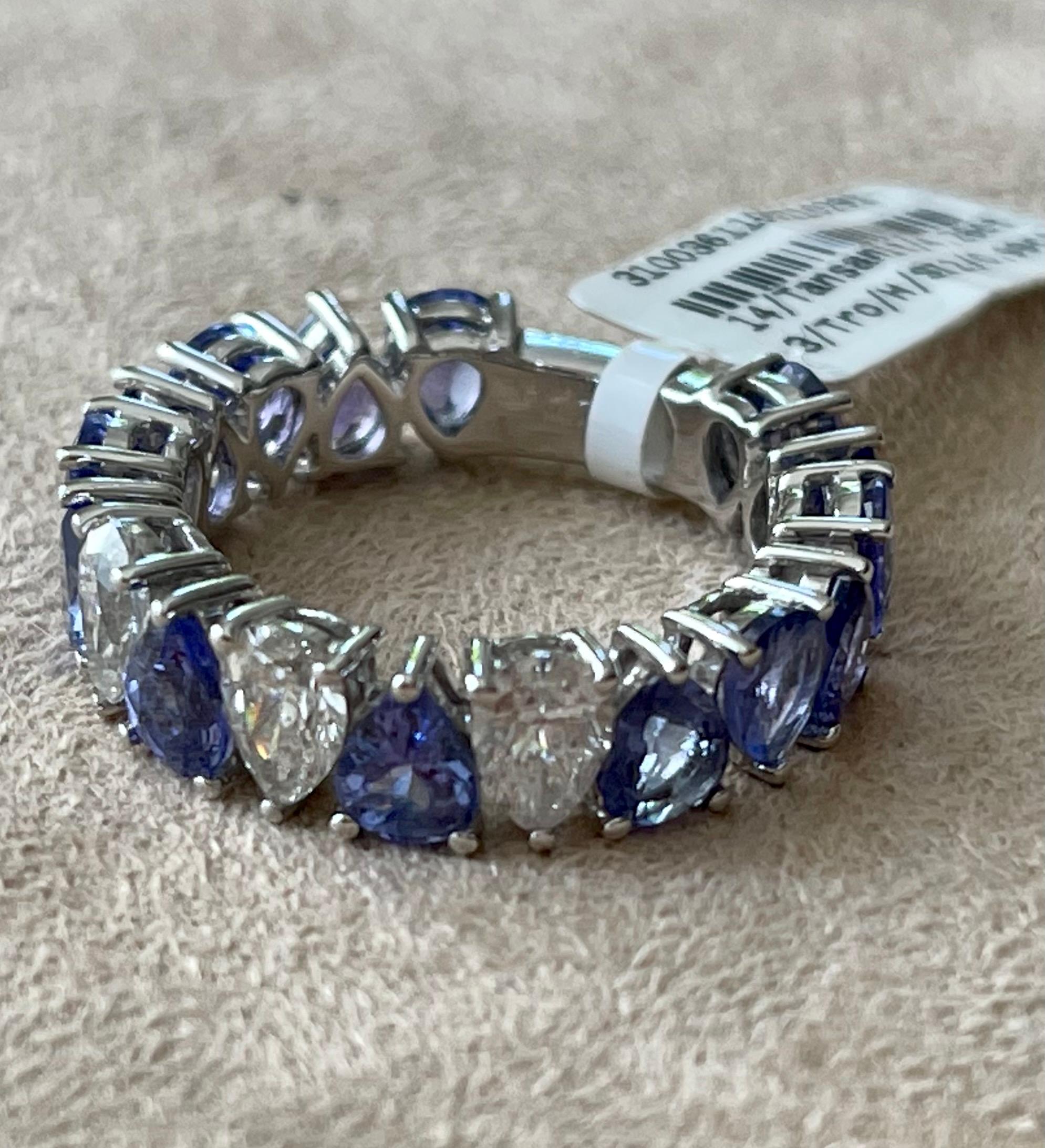 18 K White Gold Eternity Ring Pear Shape Tanzanite Diamonds For Sale 6