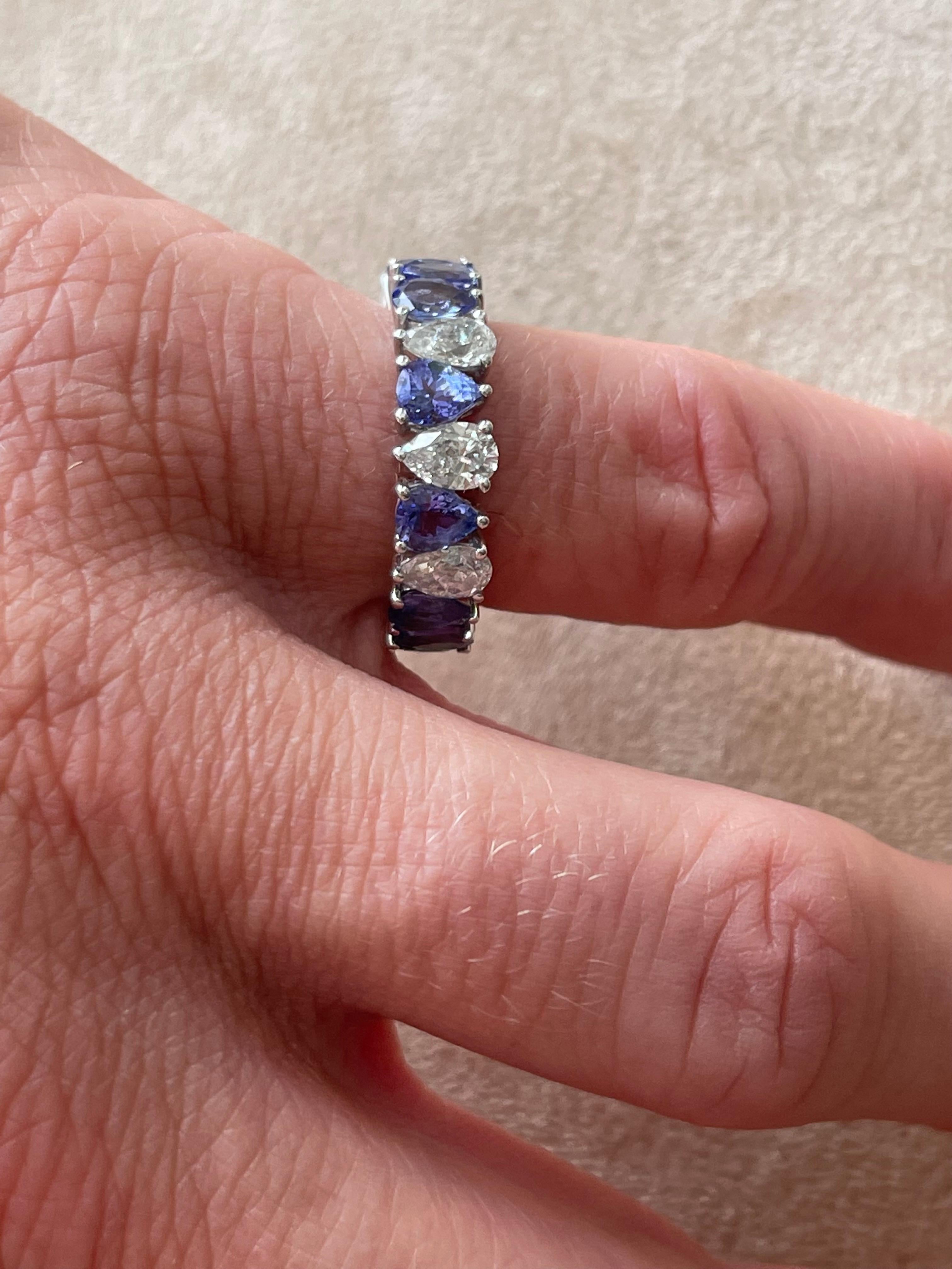 18 K White Gold Eternity Ring Pear Shape Tanzanite Diamonds For Sale 7