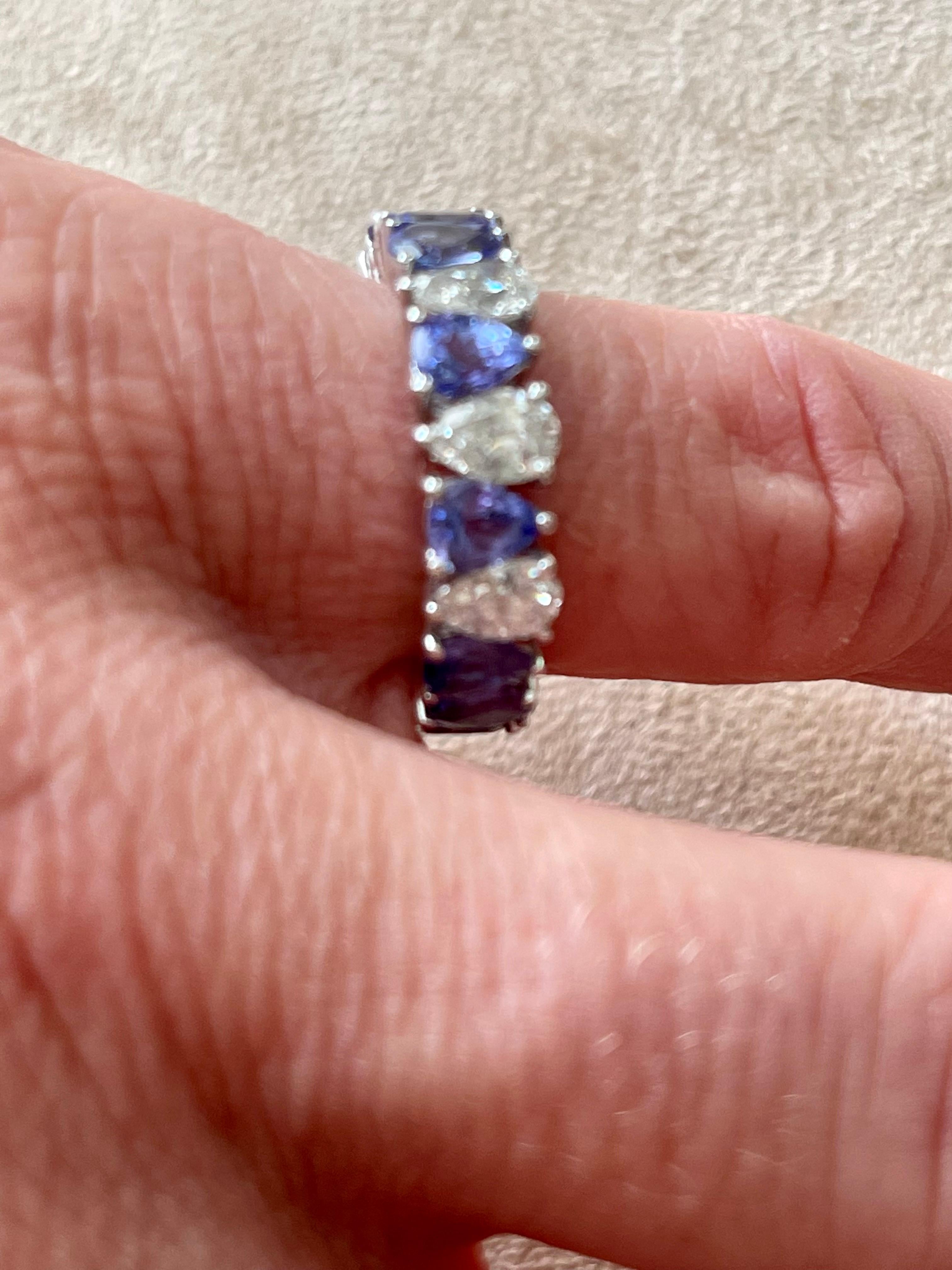 18 K White Gold Eternity Ring Pear Shape Tanzanite Diamonds For Sale 8