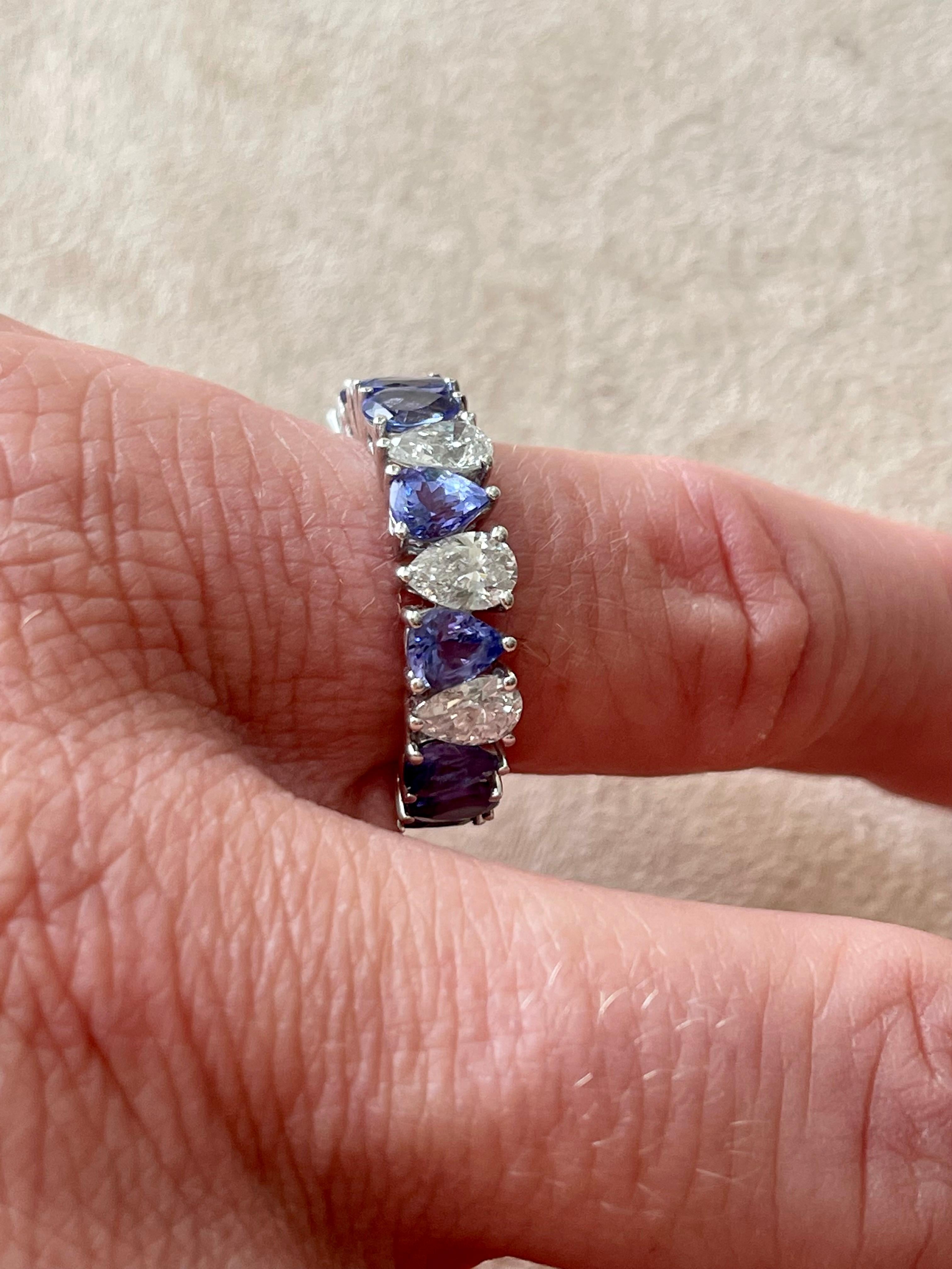 18 K White Gold Eternity Ring Pear Shape Tanzanite Diamonds For Sale 9