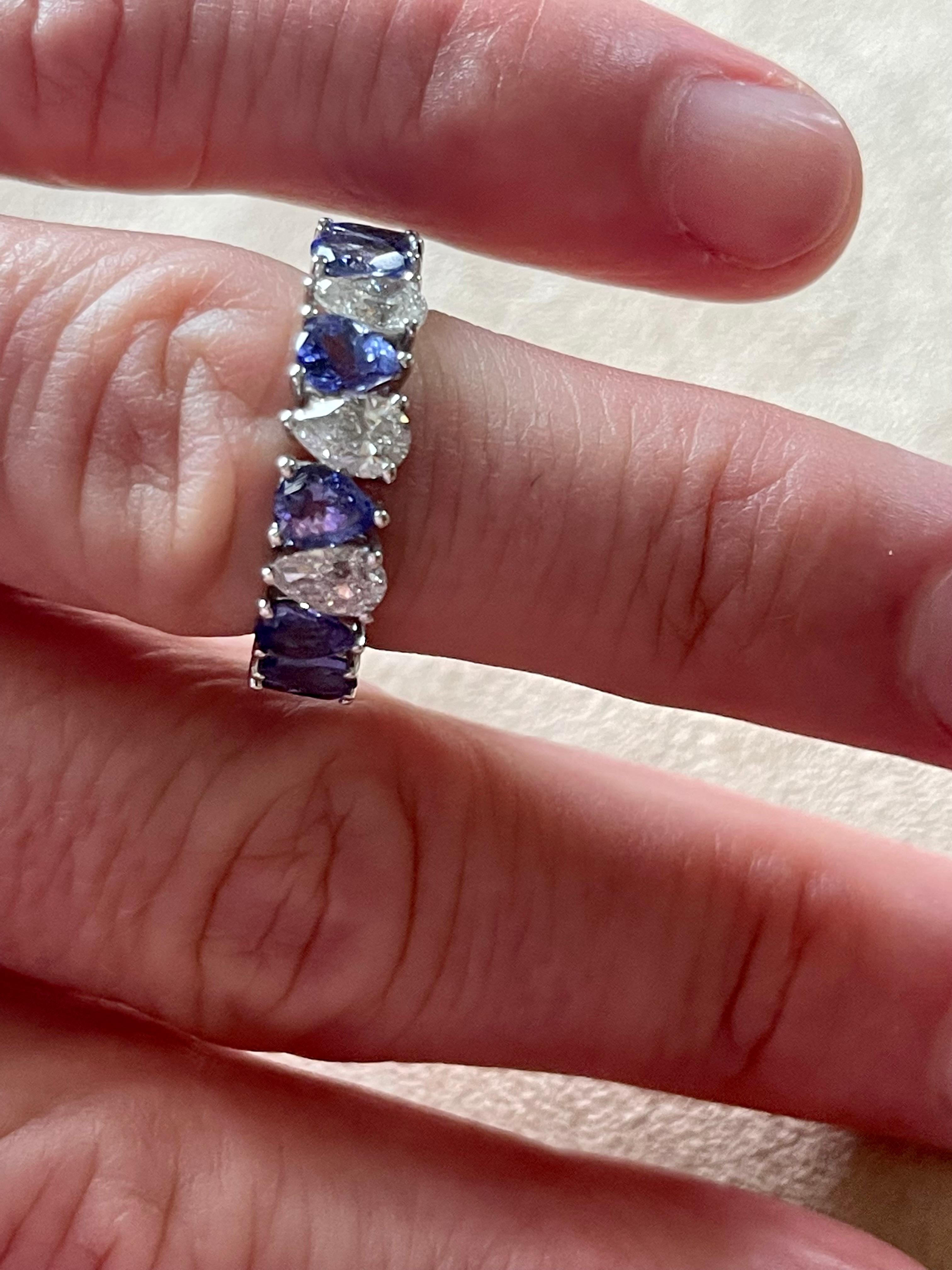 Contemporary 18 K White Gold Eternity Ring Pear Shape Tanzanite Diamonds For Sale