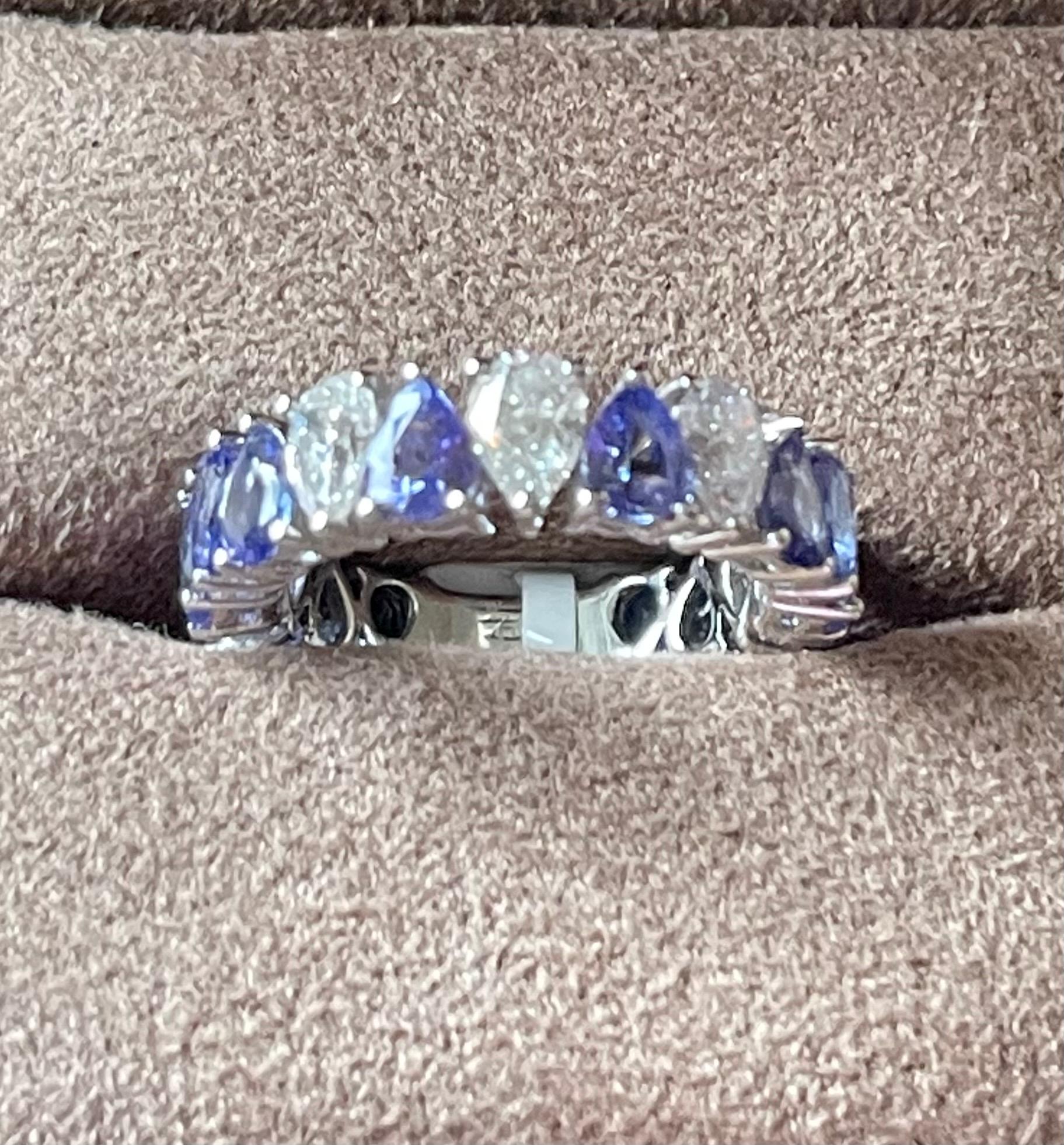 Pear Cut 18 K White Gold Eternity Ring Pear Shape Tanzanite Diamonds For Sale