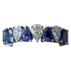 18 K White Gold Eternity Ring Pear Shape Tanzanite Diamonds