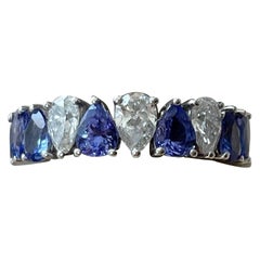 18 K White Gold Eternity Ring Pear Shape Tanzanite Diamonds