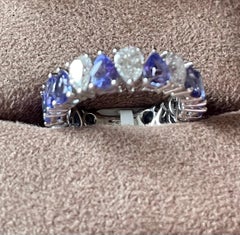 18 K White Gold Eternity Ring Pear Shape Tanzanite Diamonds