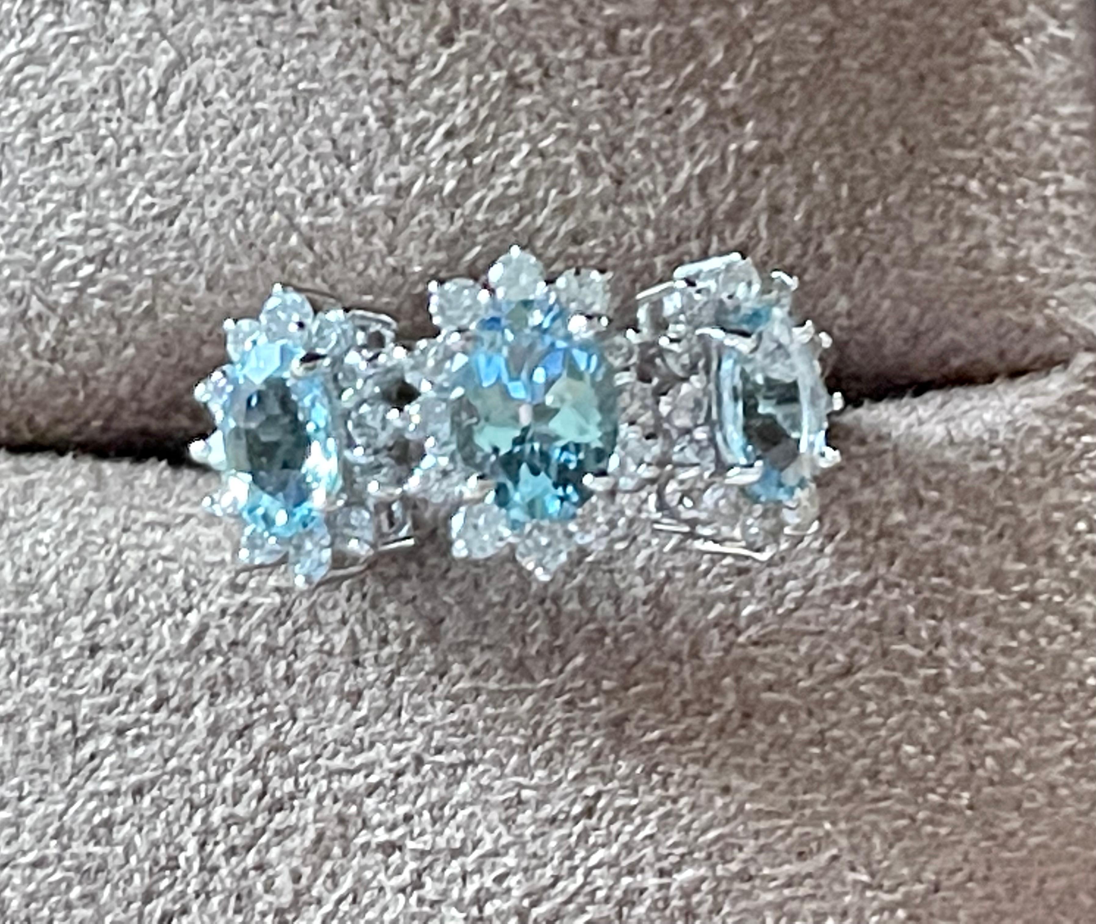 Brilliant Cut 18 K White Gold Fine Aquamarine Diamond Ring For Sale