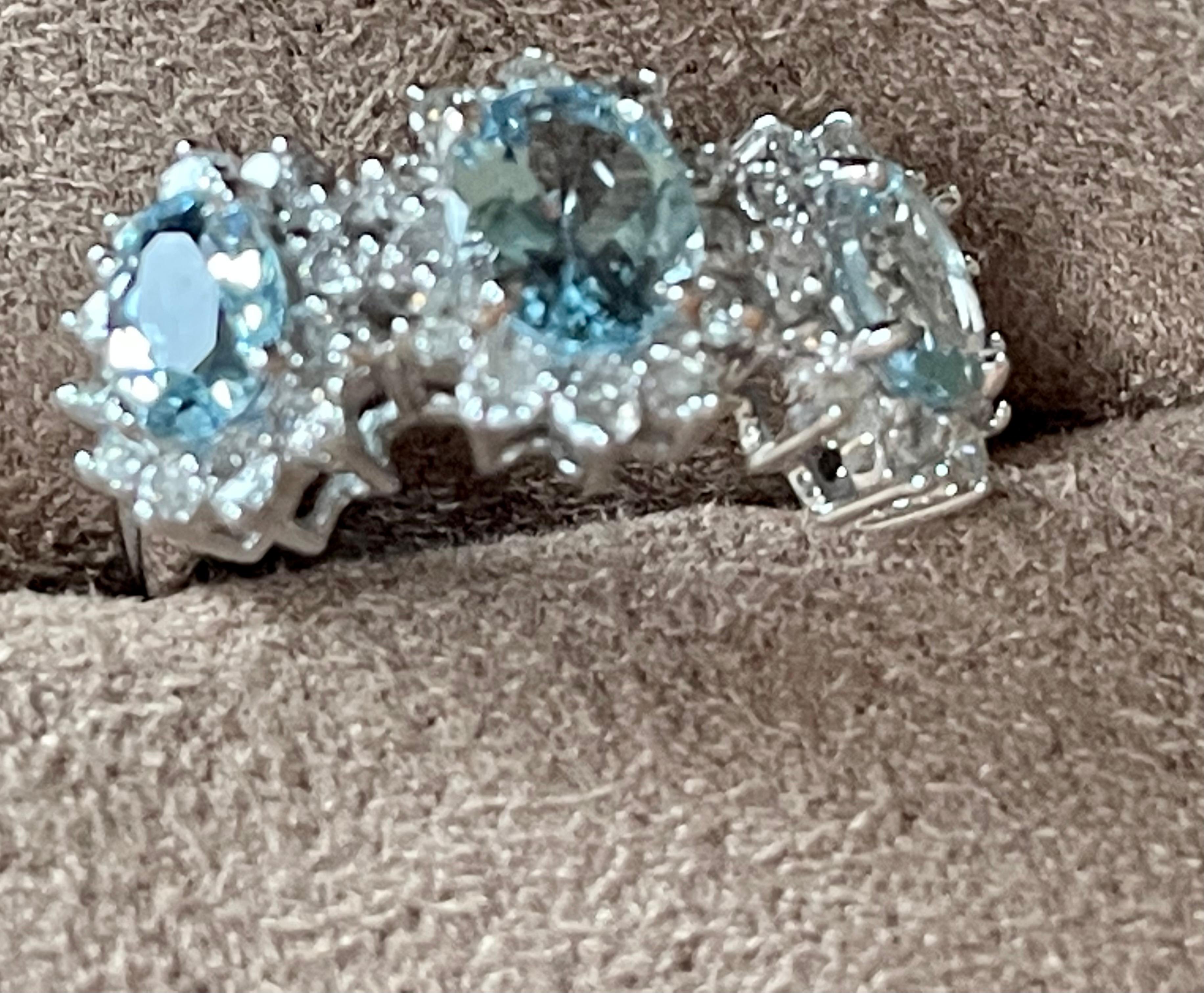 Women's 18 K White Gold Fine Aquamarine Diamond Ring For Sale