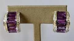 18 K White Gold Half Hoop Amethyst and Diamonds Earrings