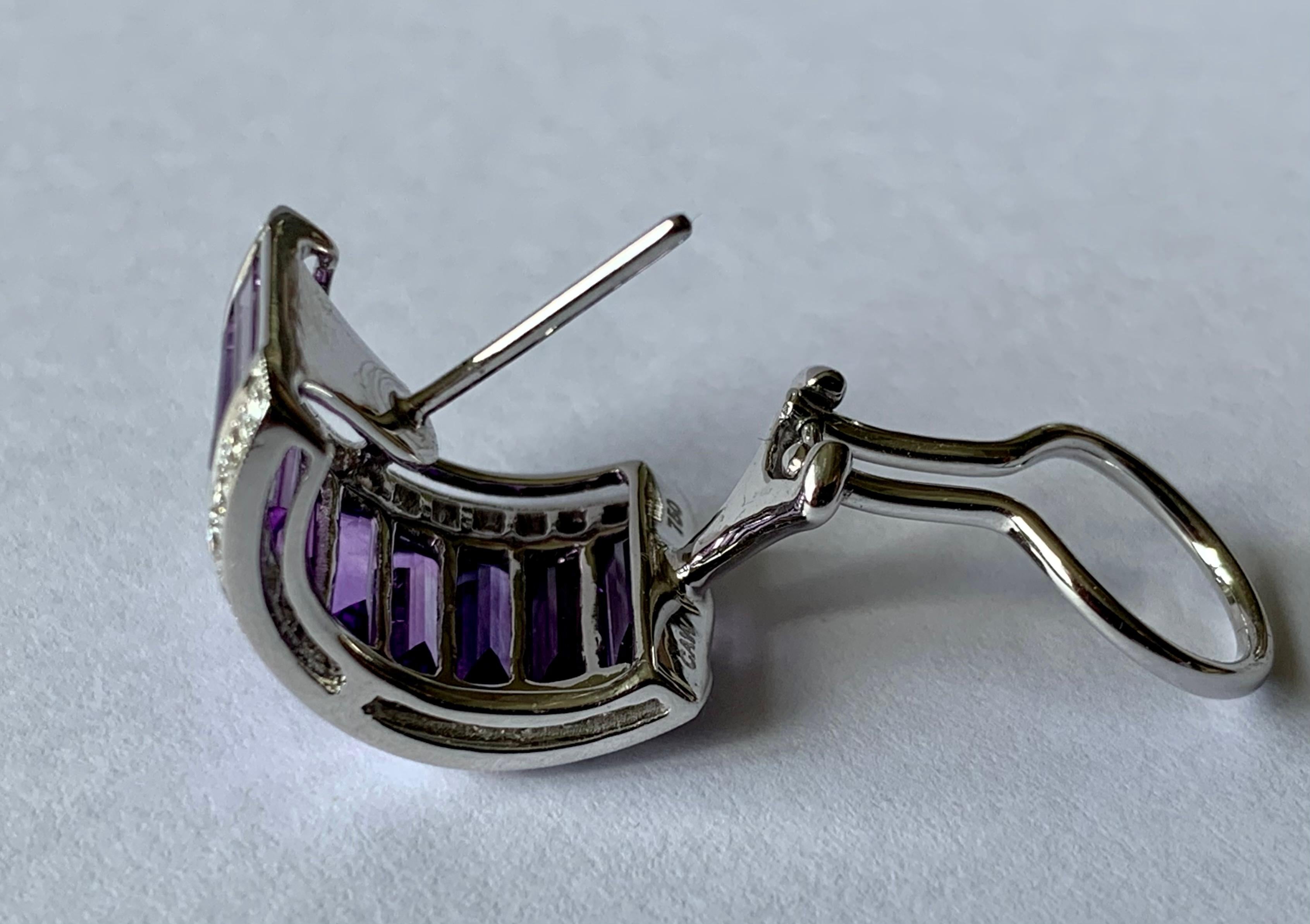 18 K White Gold Half Hoop Amethyst and Diamonds Earrings In New Condition For Sale In Zurich, Zollstrasse
