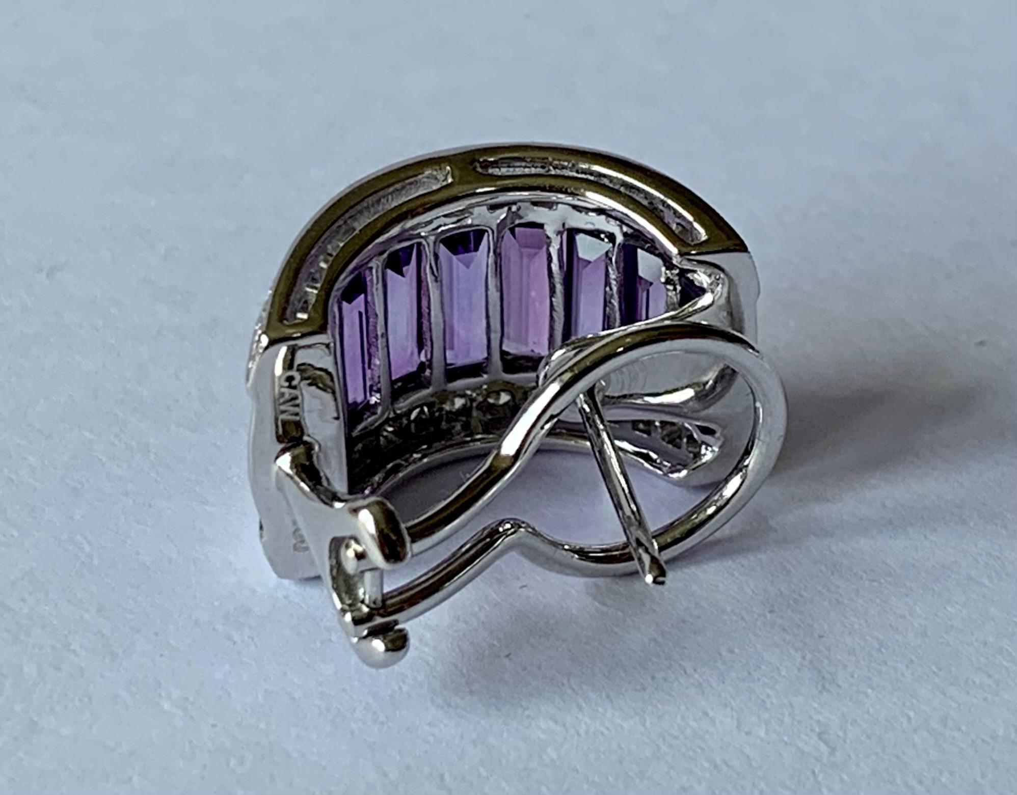 18 K White Gold Half Hoop Amethyst and Diamonds Earrings For Sale 3