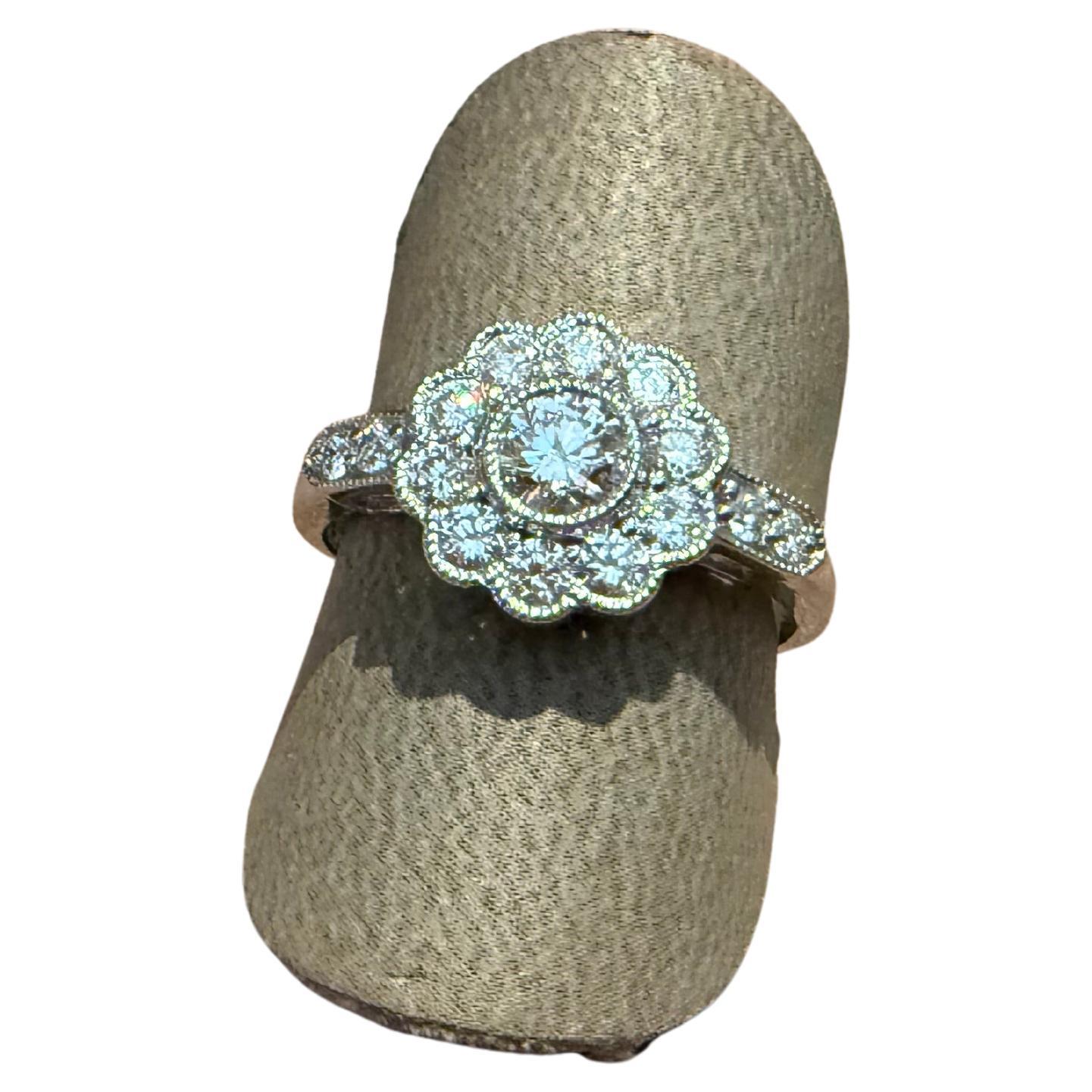 Halo en or blanc 18 K K  Bague de fiançailles en diamant