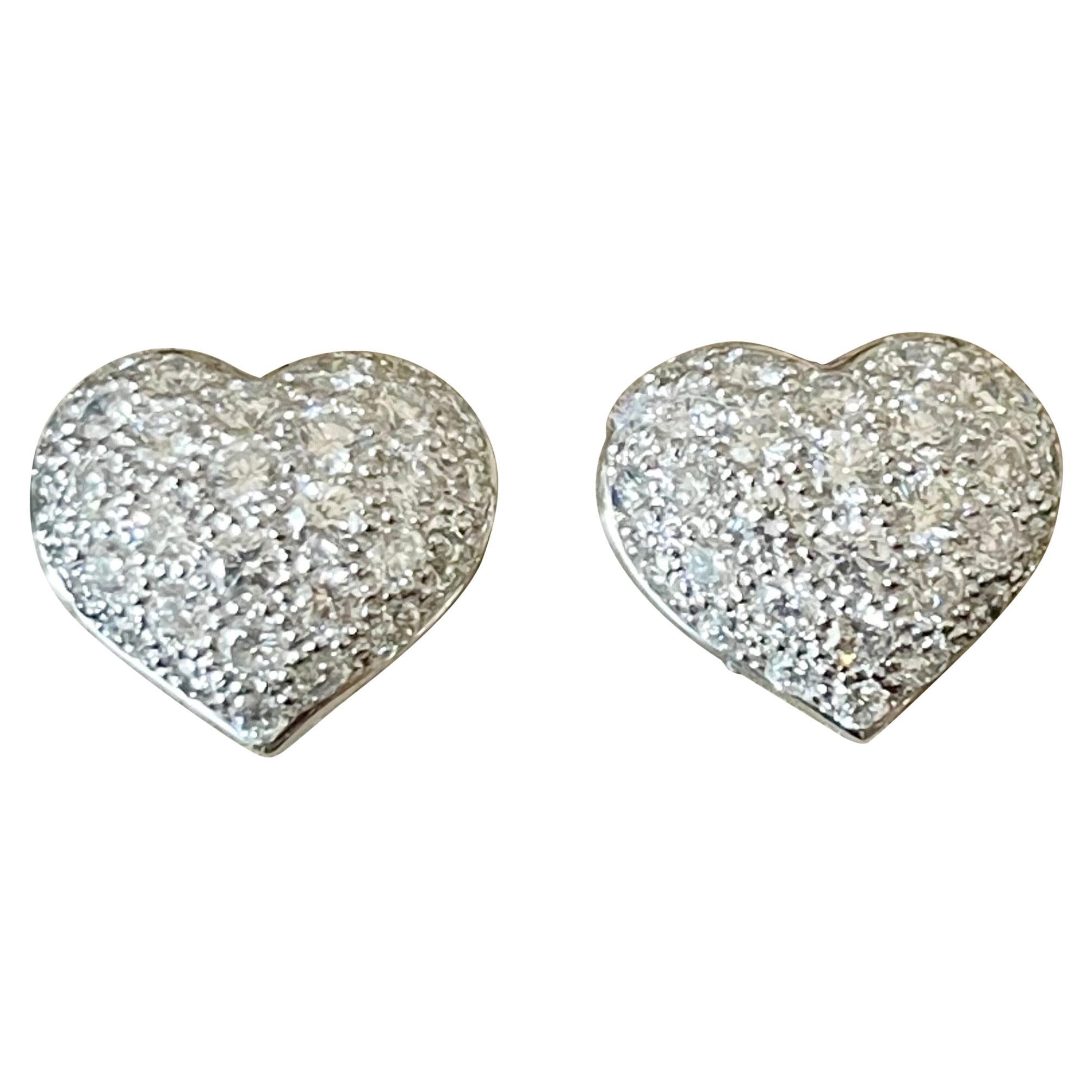 18 Karat White Gold Diamond Illusion Heart Shaped Stud Earrings At 1stDibs
