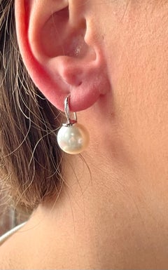 18 K White Gold Hook Drop South Sea Pearl Earrings
