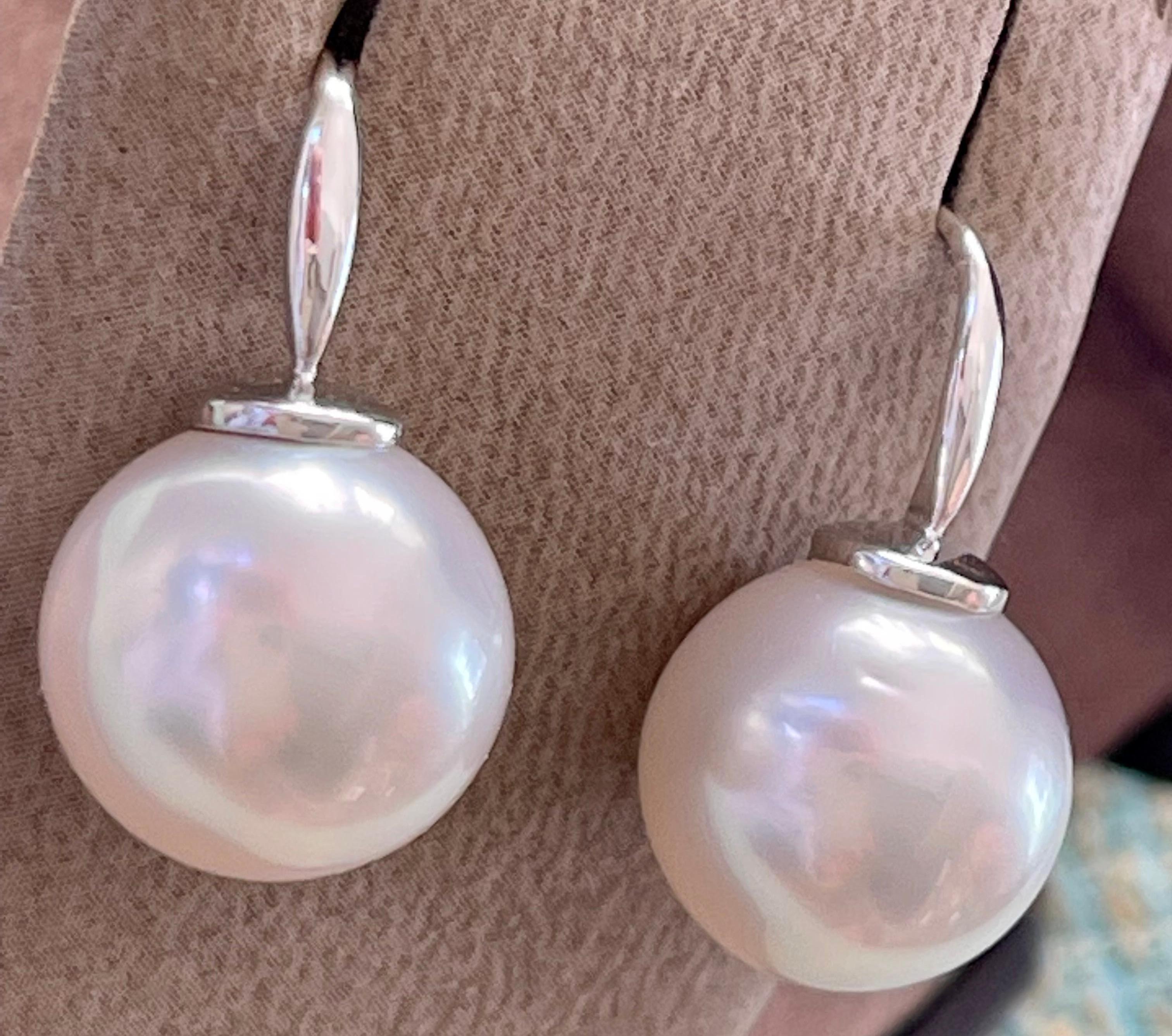 Women's 18 K White Gold Hook Drop South Sea Pearl Earrings For Sale