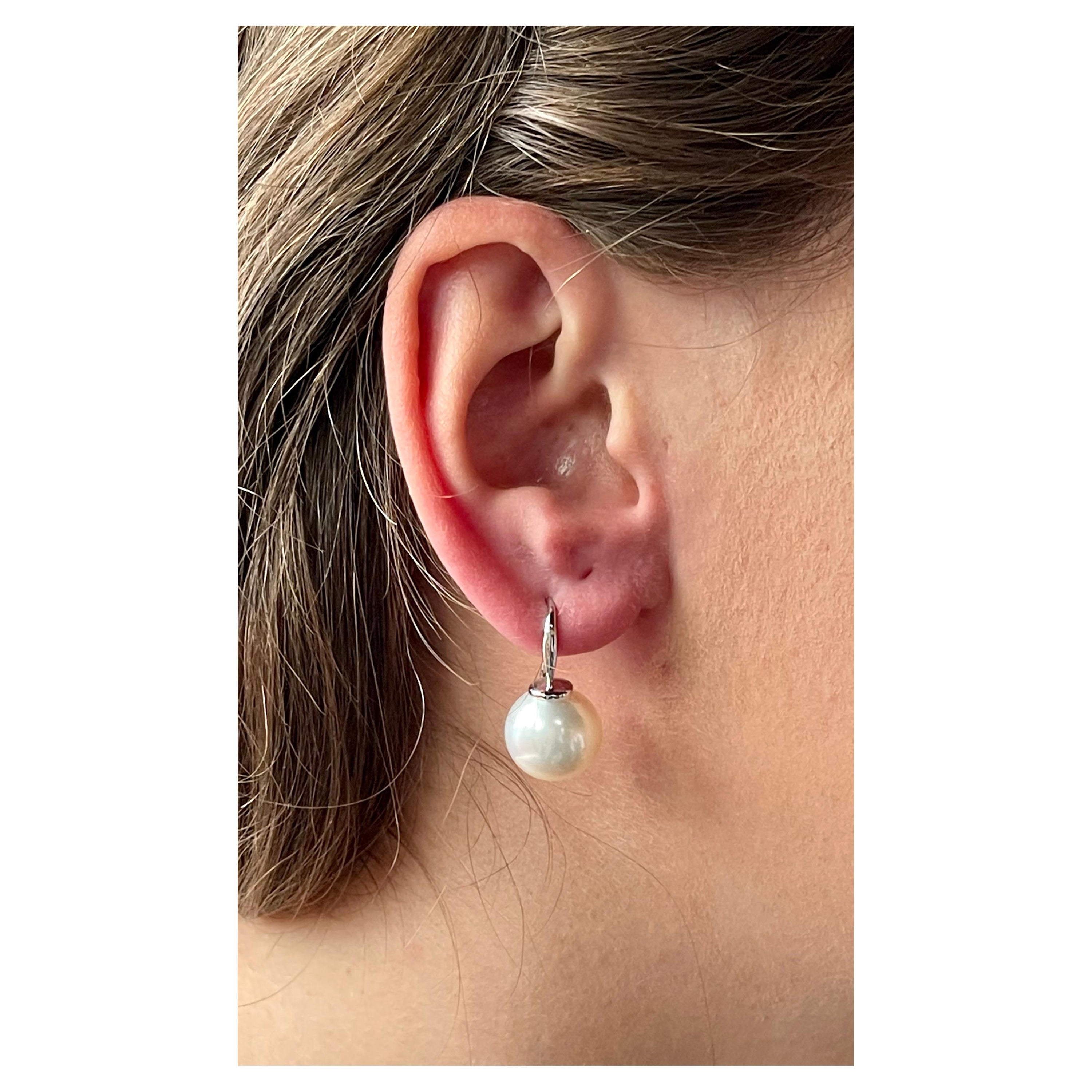 18 K White Gold Hook Drop South Sea Pearl Earrings