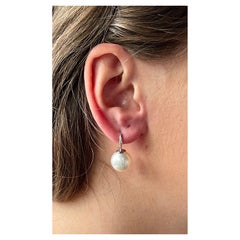 18 K White Gold Hook Drop South Sea Pearl Earrings
