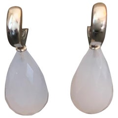 18 K White Gold Italian Pampel Drop Chalcedony Earrings