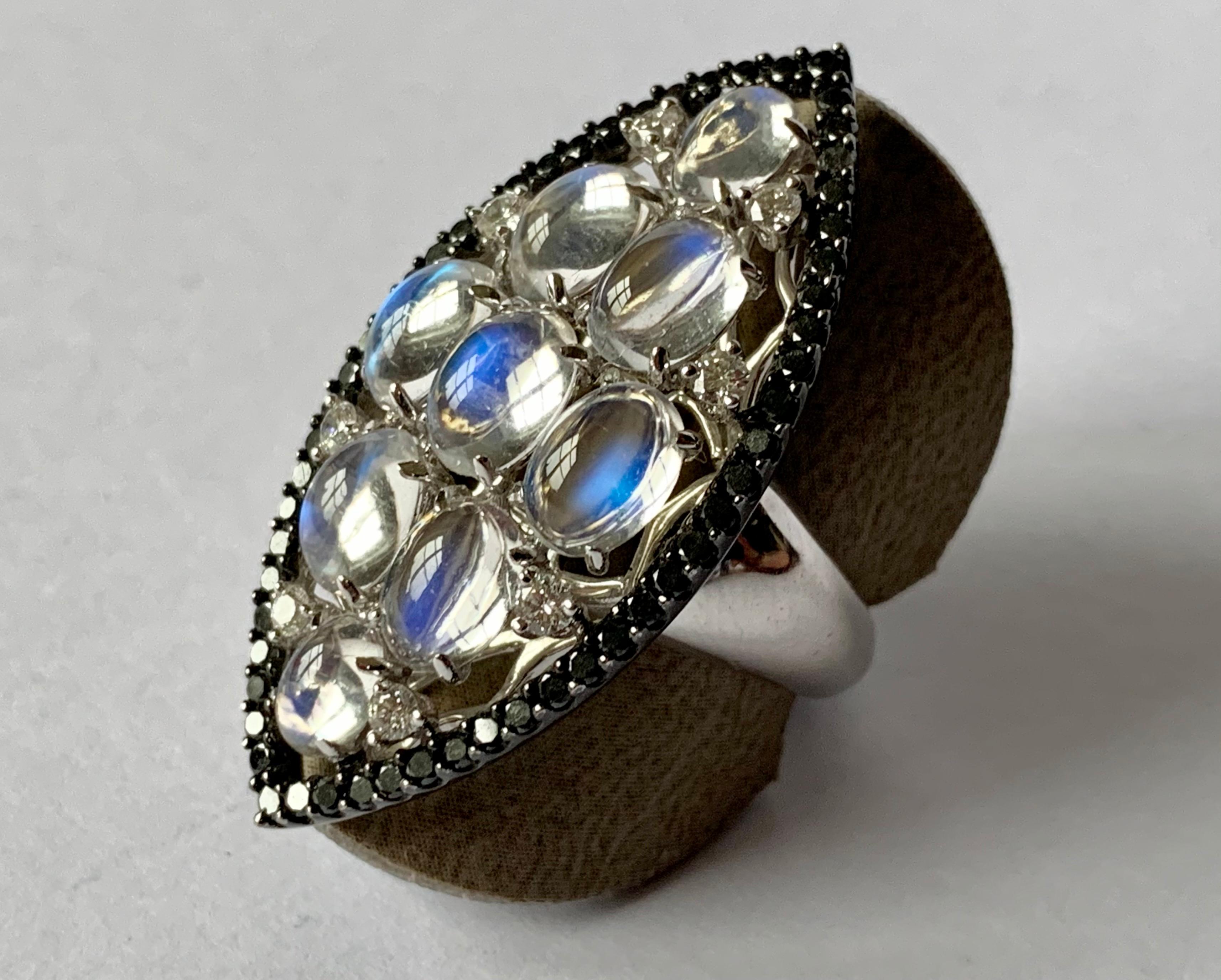 moonstone and black diamond ring