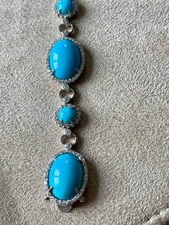 18 K White Gold Natural Sleeping Beauty Turquoise Diamonds Bracelet