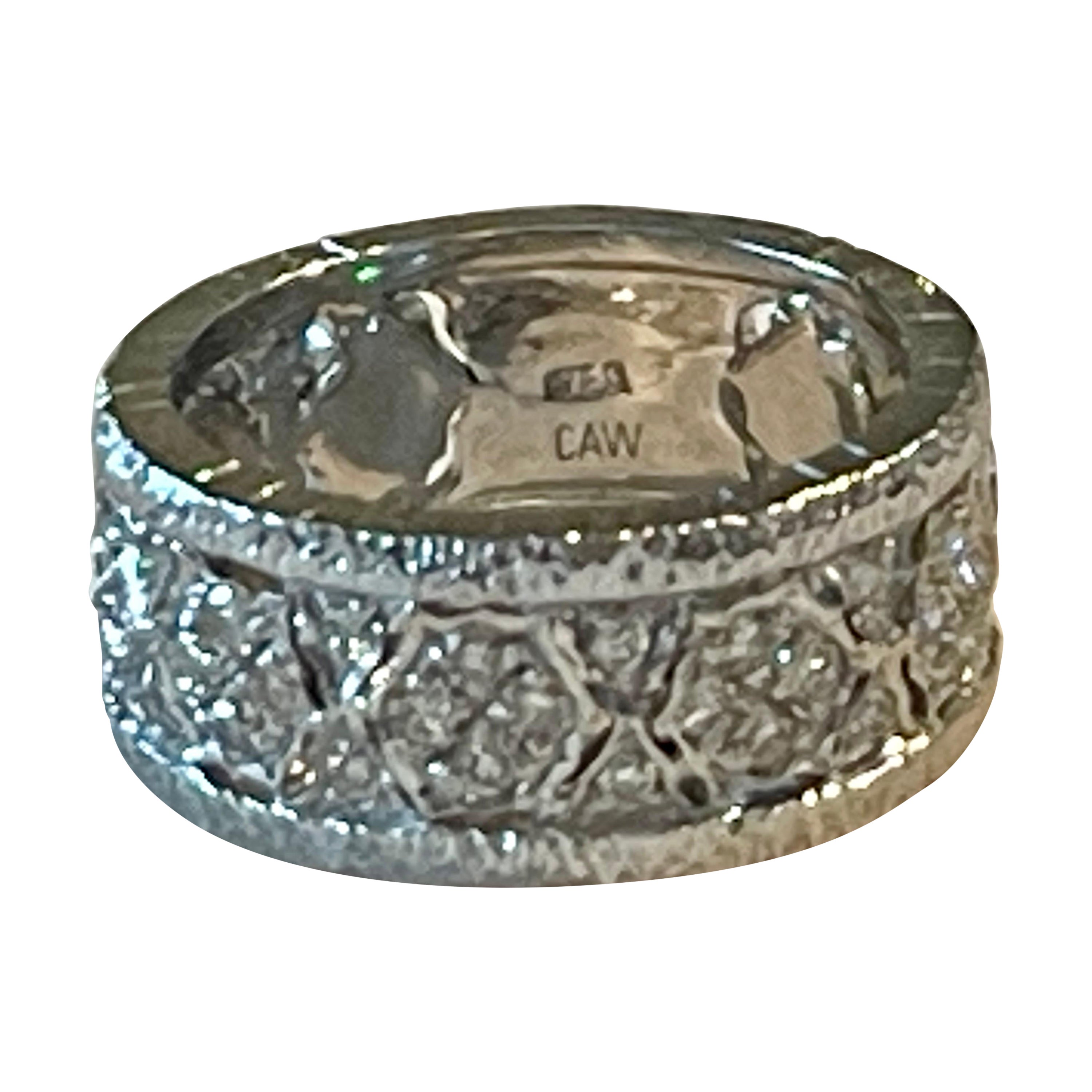 18 K white Gold openwork filligree band Ring Diamonds