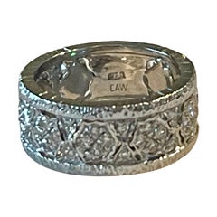 18 K white Gold openwork filligree band Ring Diamonds