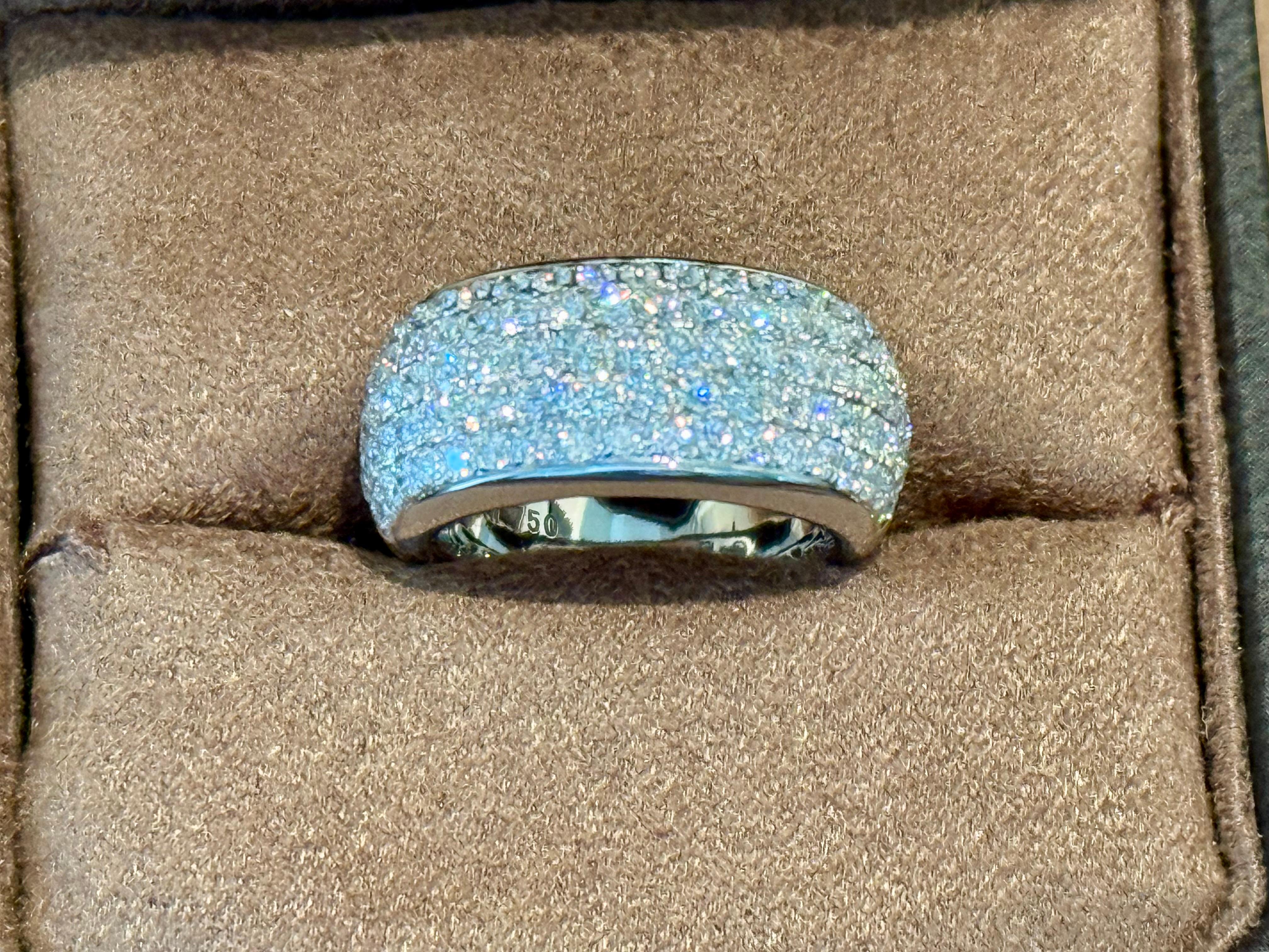 Brilliant Cut 18 K white Gold Pave Diamond Domed Ring For Sale